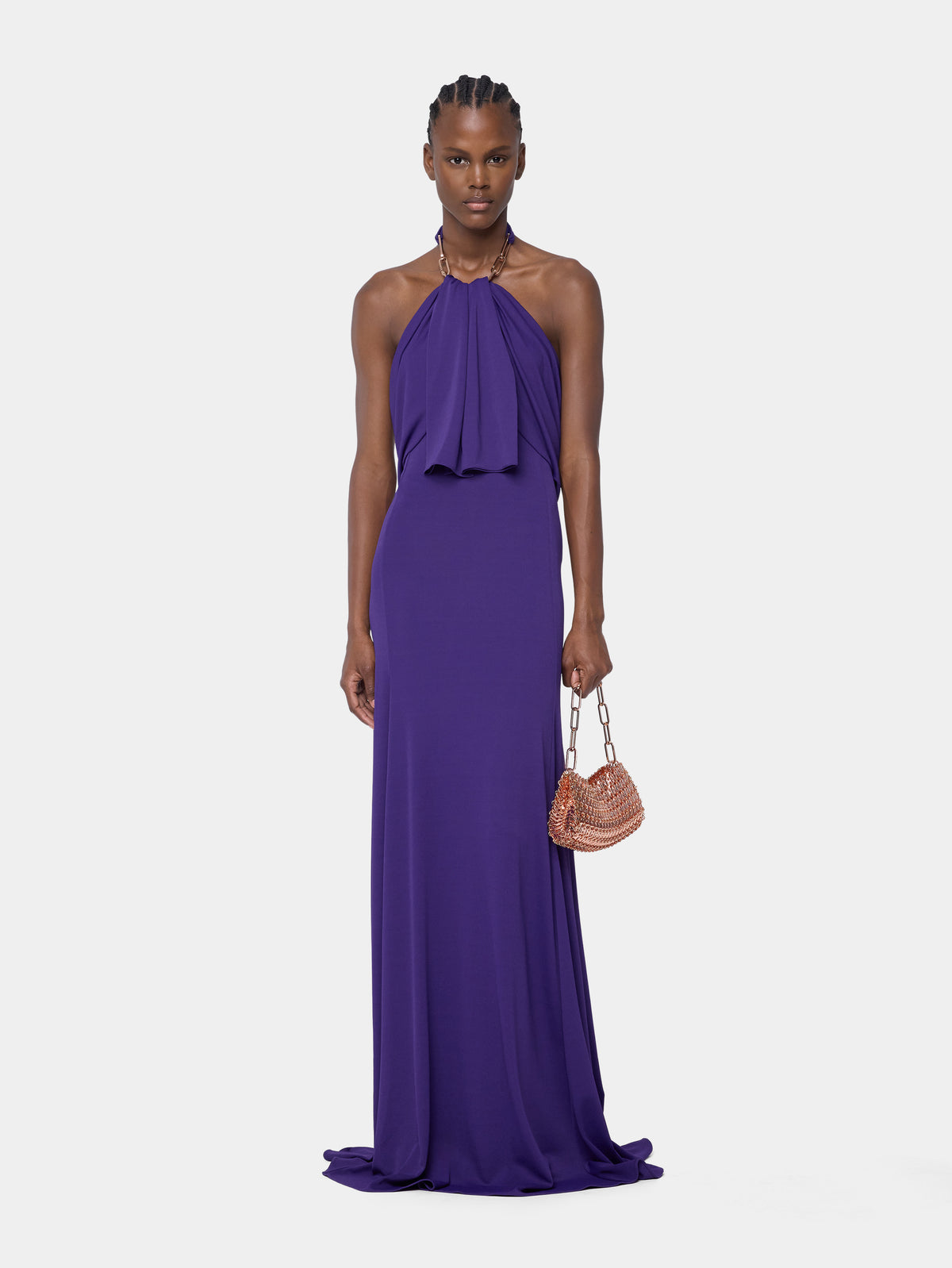 Robe longue violette Dinh Van x Rabanne ornée de détails chaîne signature - Image 2