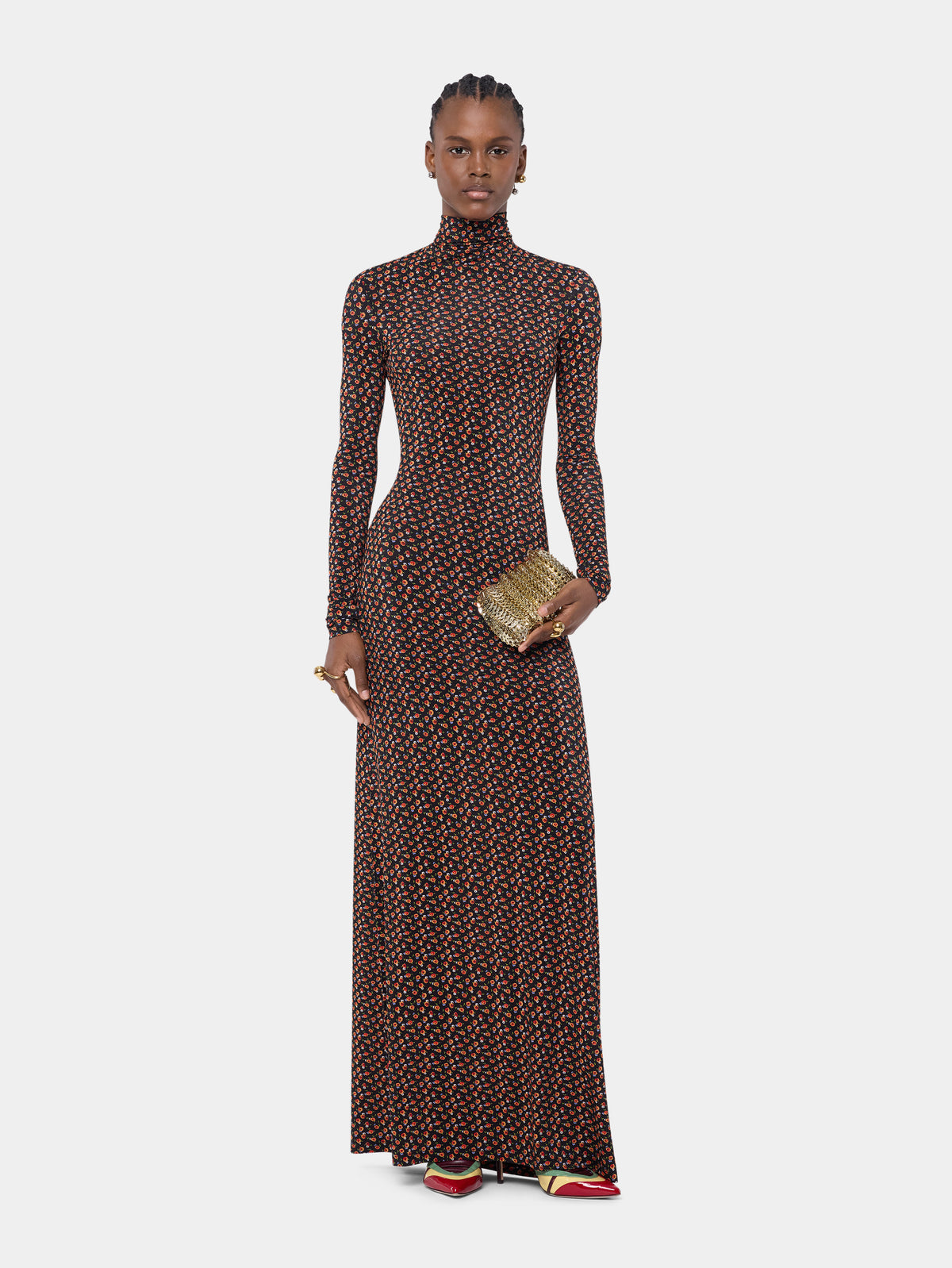Maxi dress in black liberty print second skin jersey - Image 2