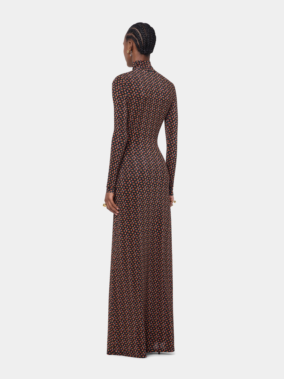 Maxi dress in black liberty print second skin jersey