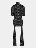 Mini robe noire imprimé floral avec détails de plis