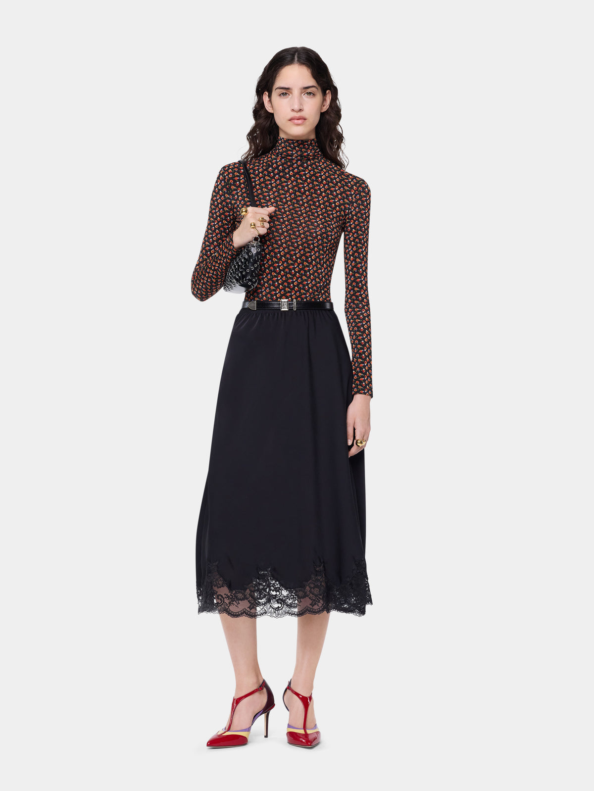 Long sleeved top in black liberty print second skin jersey - Image 2