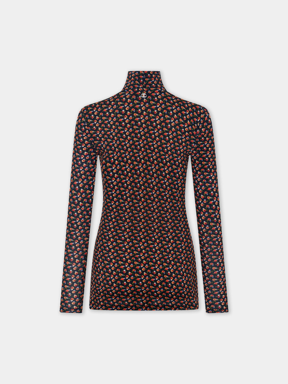 Long sleeved top in black liberty print second skin jersey