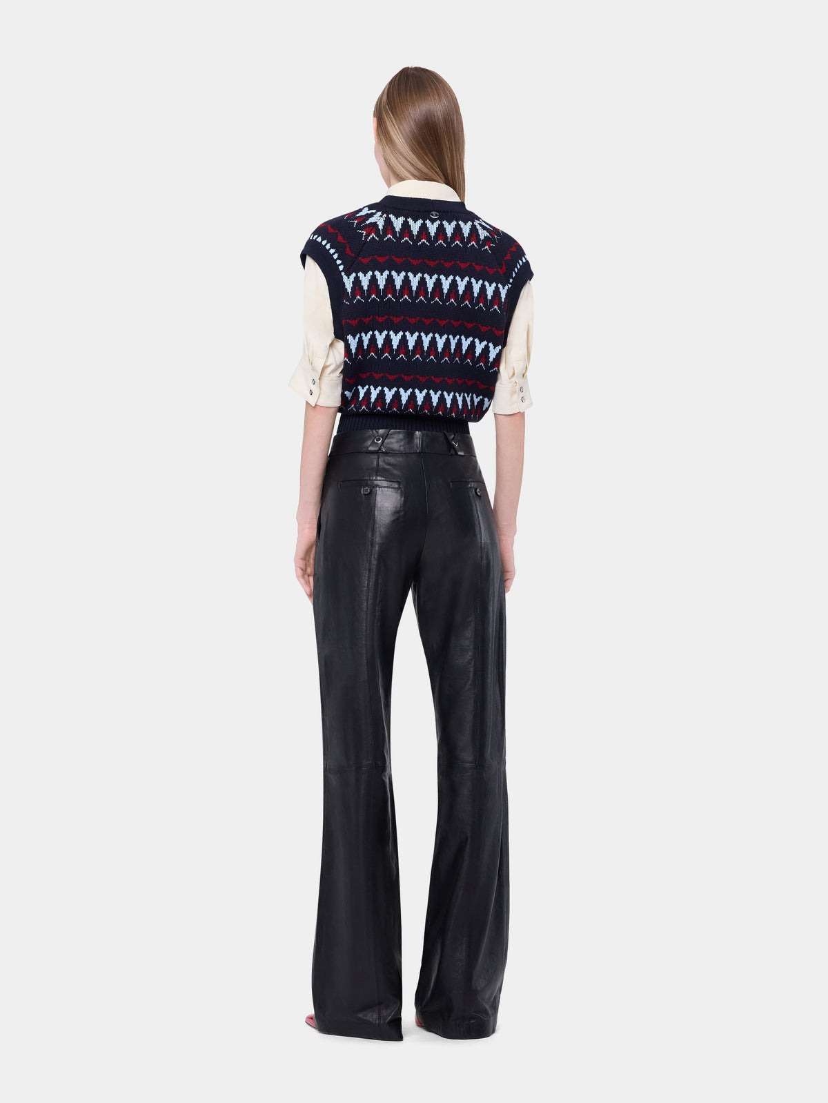 Top maille cache cœur en laine jacquard vintage bleu marine