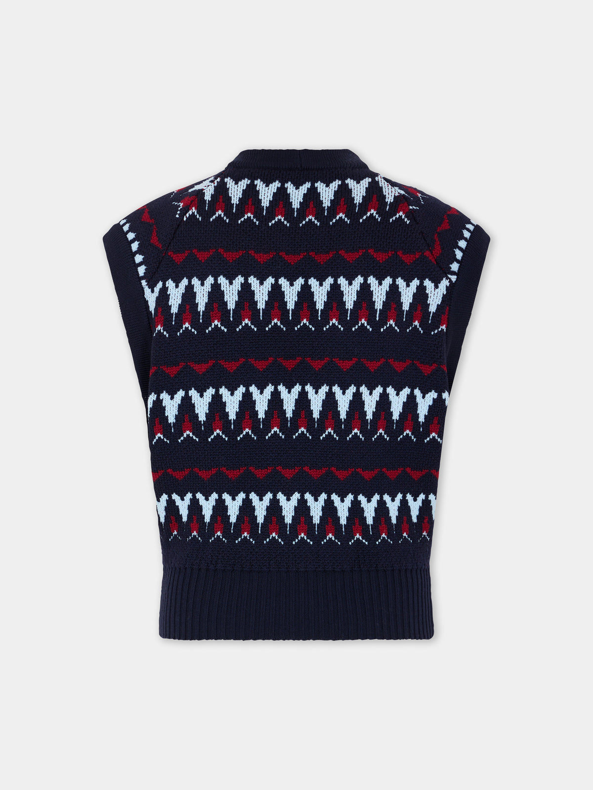 Top maille cache cœur en laine jacquard vintage bleu marine