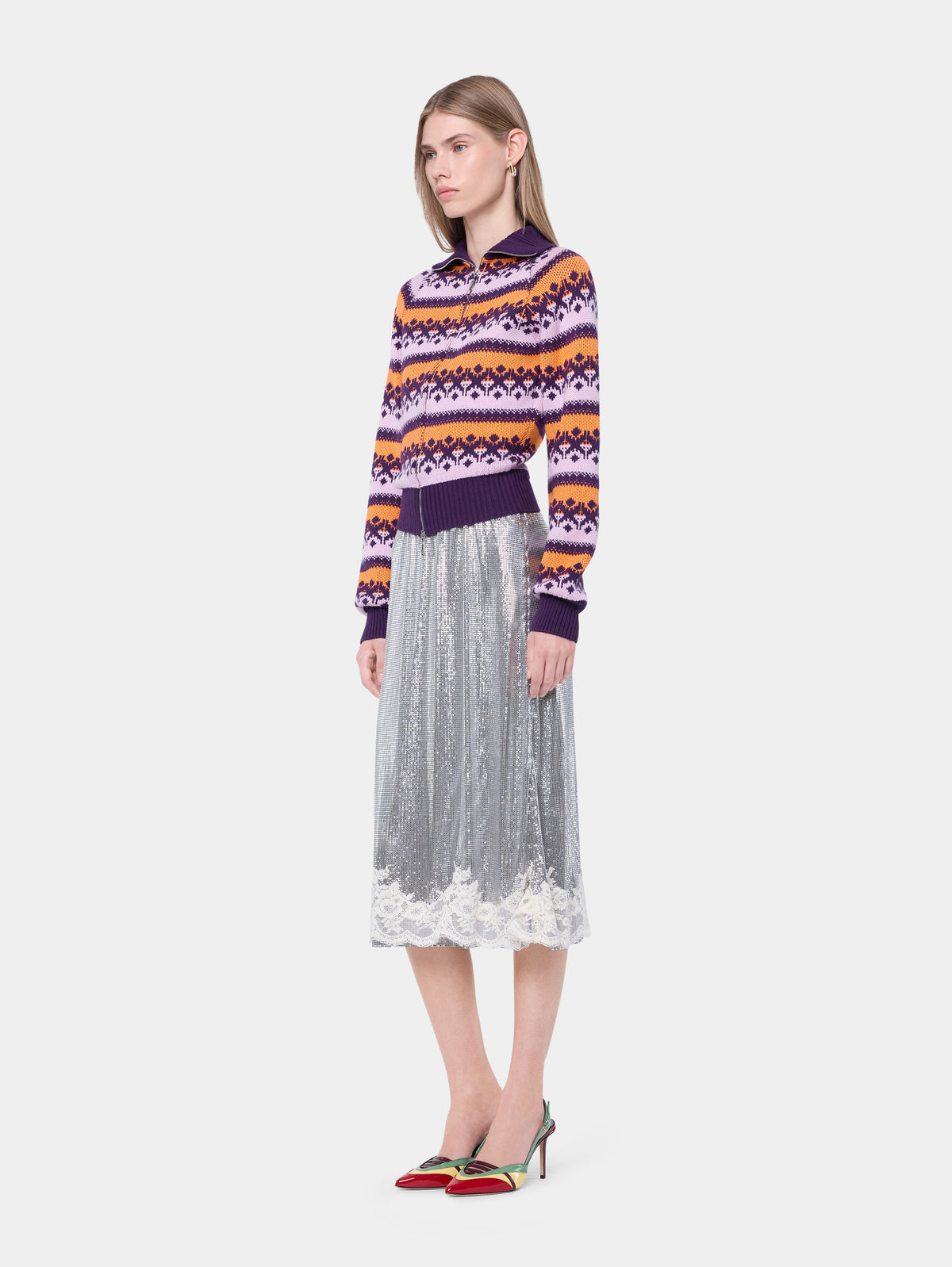 Cardigan en laine jacquard vintage rose - Image 3