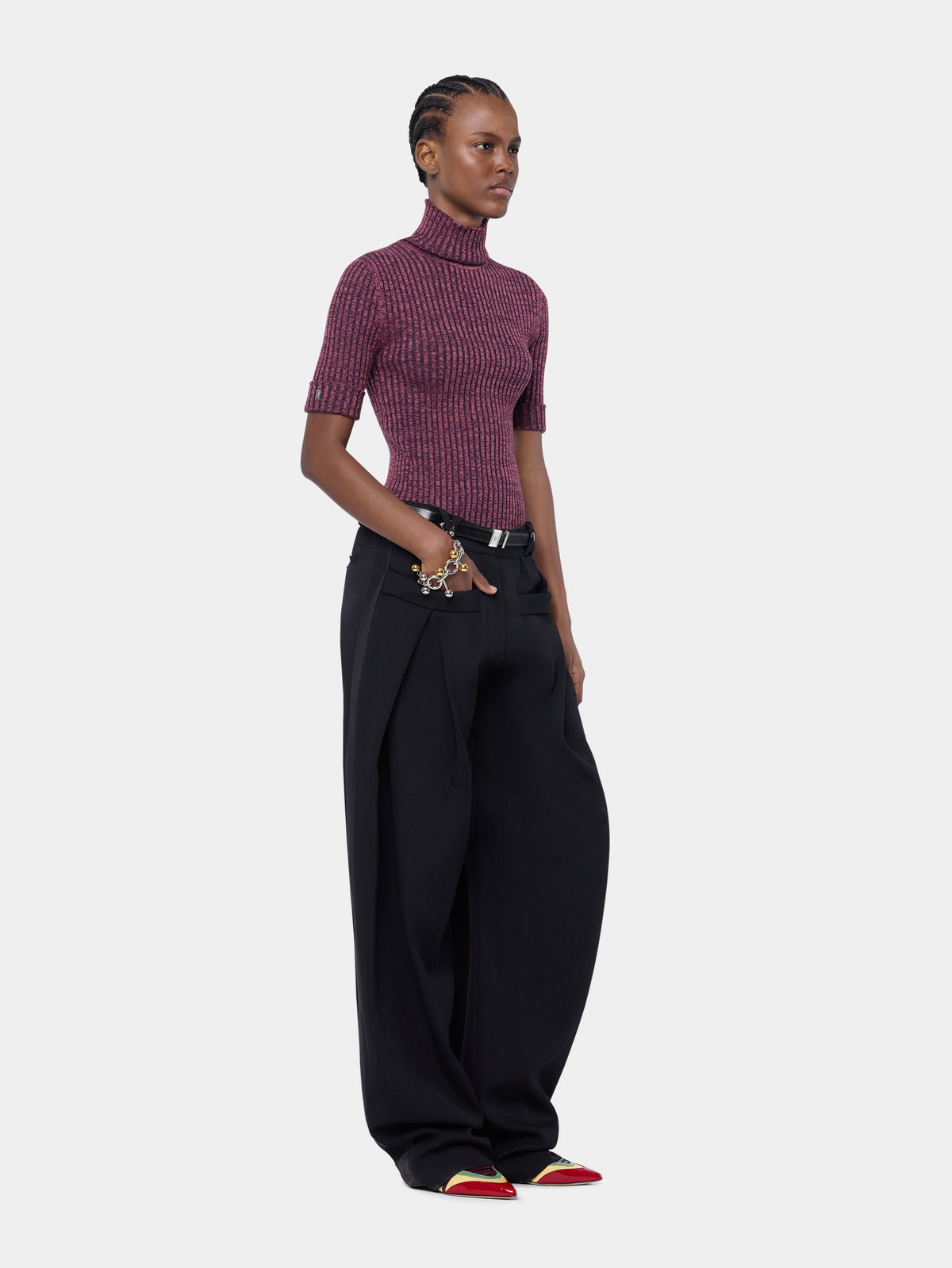 Top en maille de laine violette chiné à col roulé - Image 3