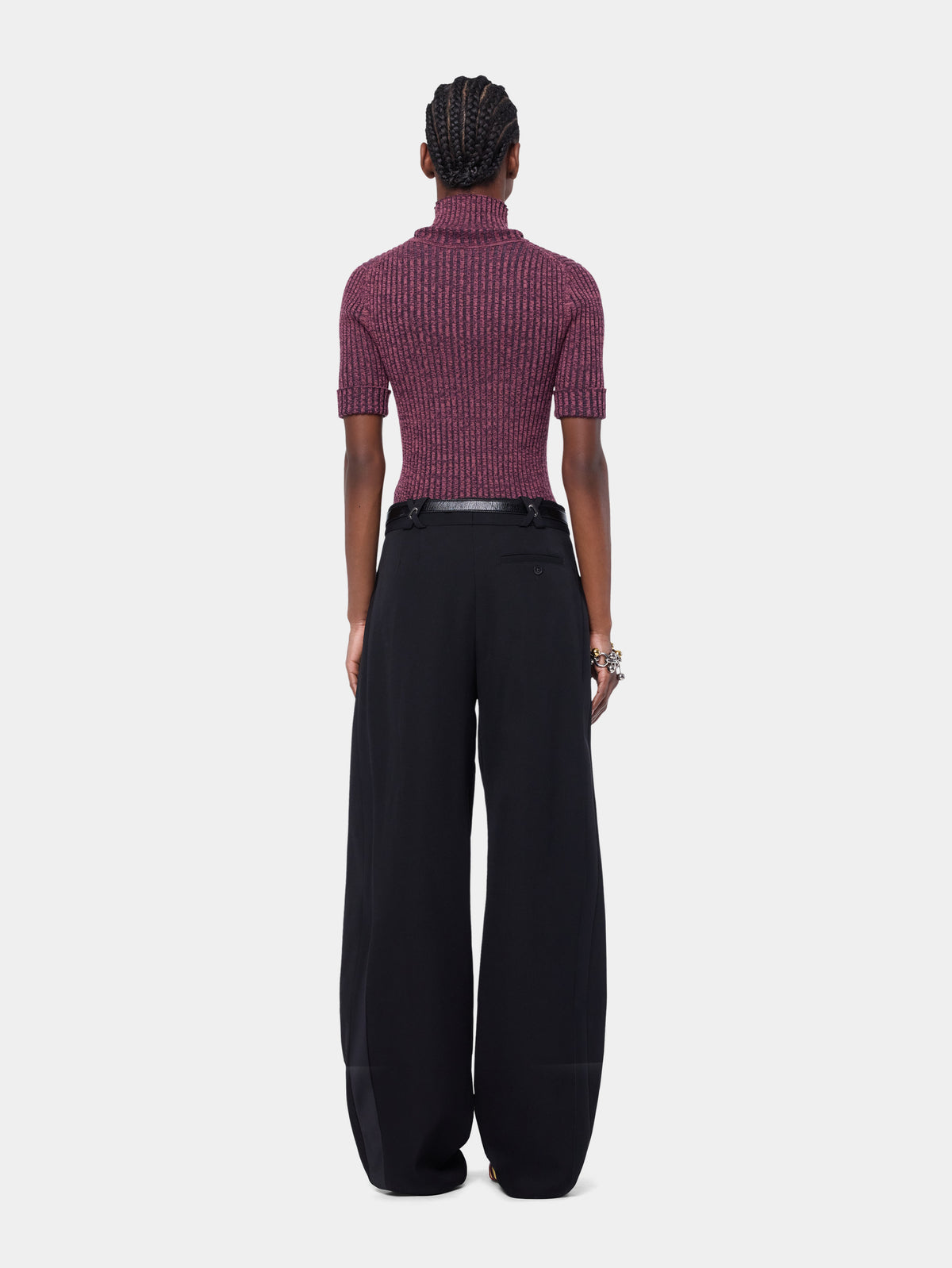 Top en maille de laine violette chiné à col roulé