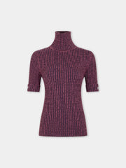 Top en maille de laine violette chiné à col roulé