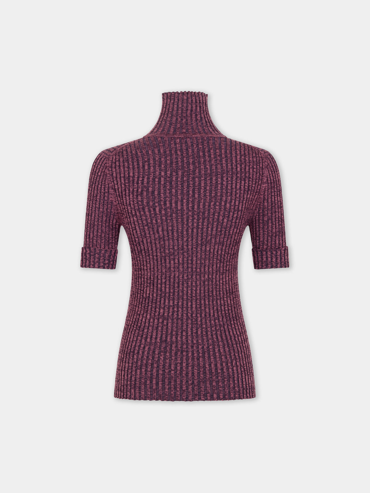 Top en maille de laine violette chiné à col roulé