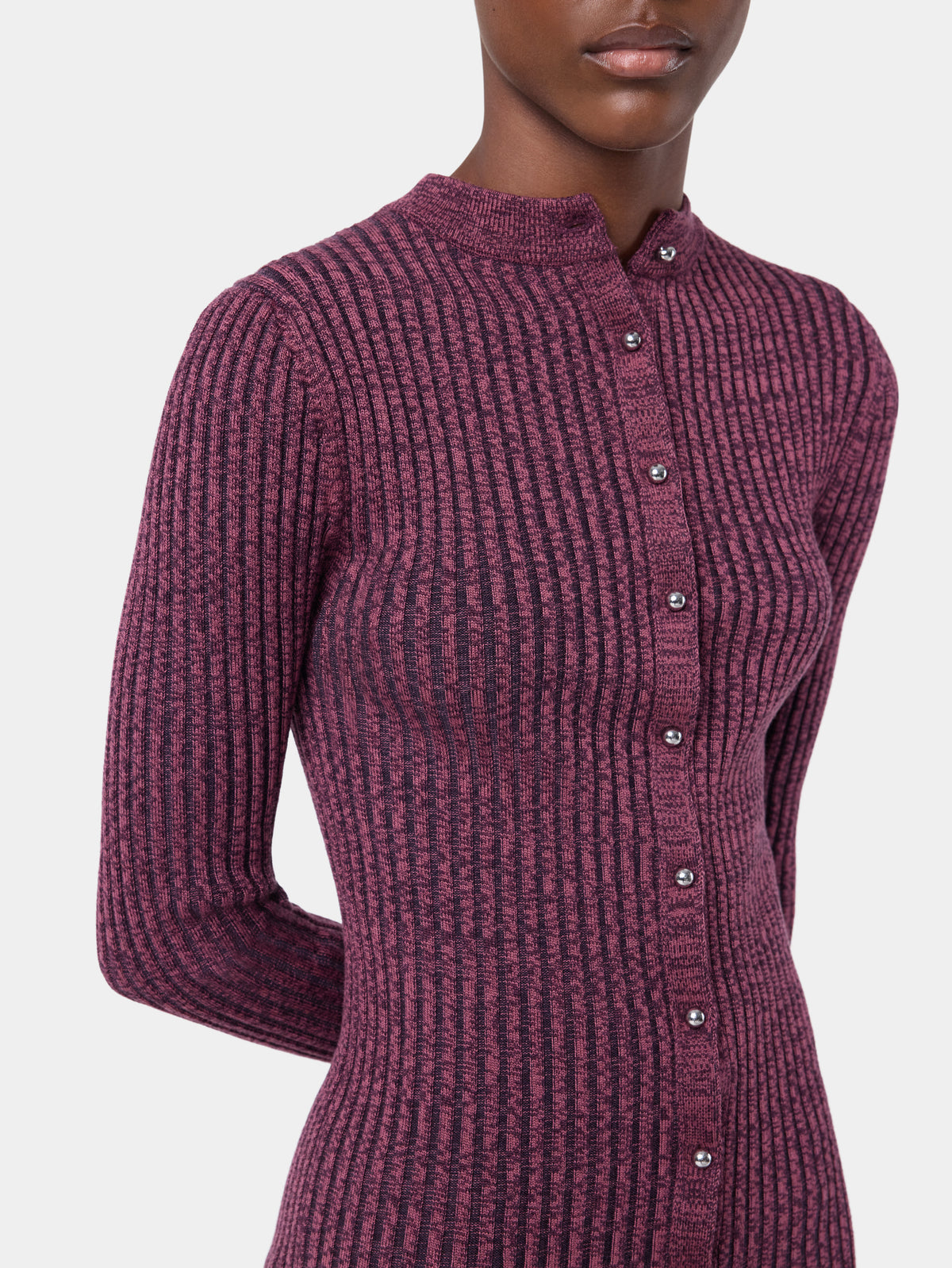 Cardigan en maille de laine violette chiné à manches longues
