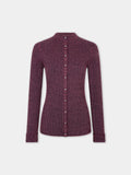 Cardigan en maille de laine violette chiné à manches longues