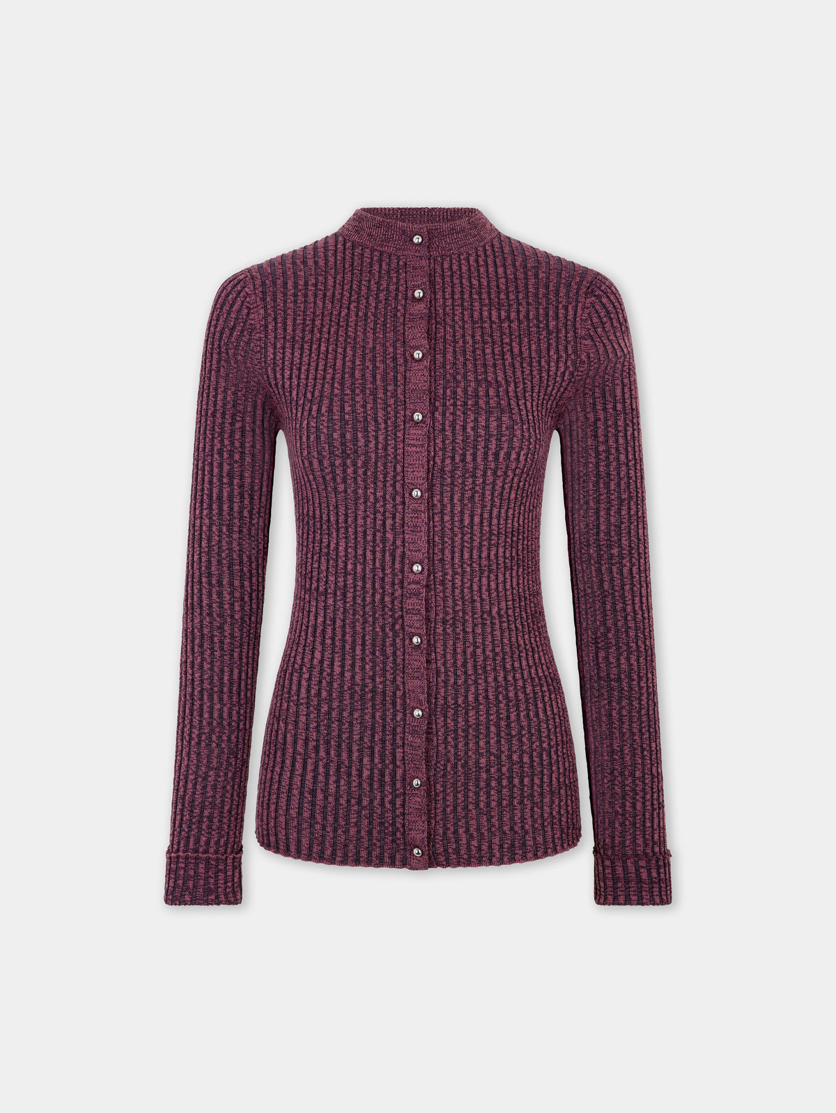 Cardigan en maille de laine violette chiné à manches longues