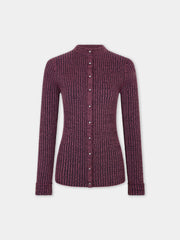 Cardigan en maille de laine violette chiné à manches longues