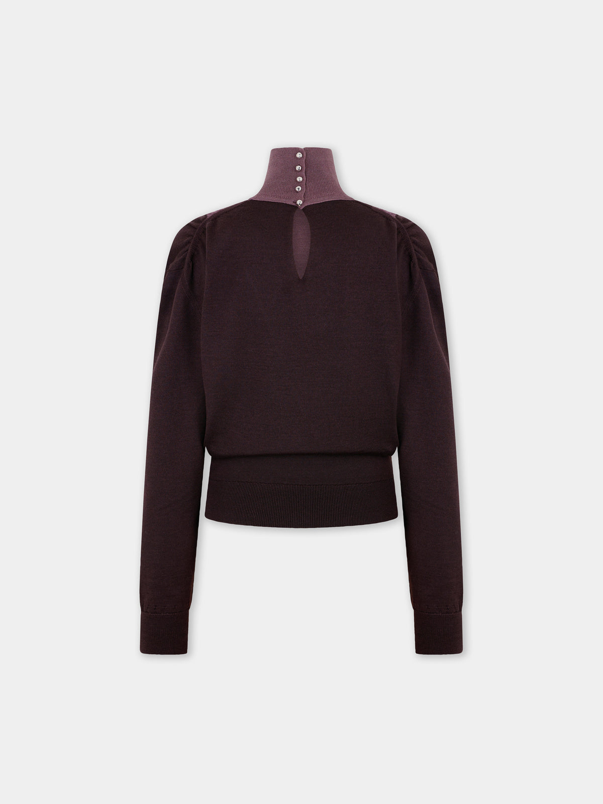 Bicolor long sleeved knit top with contrasting turtleneck