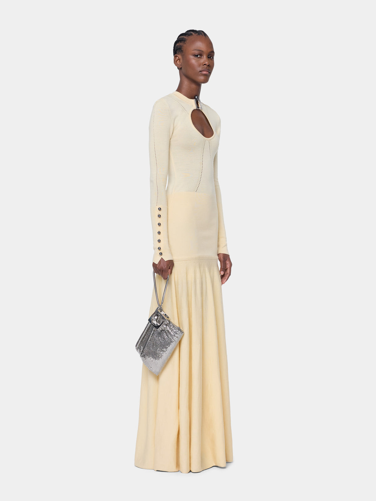 Robe longue en maille jaune clair Dinh Van x Rabanne avec bijoux signature - Image 3