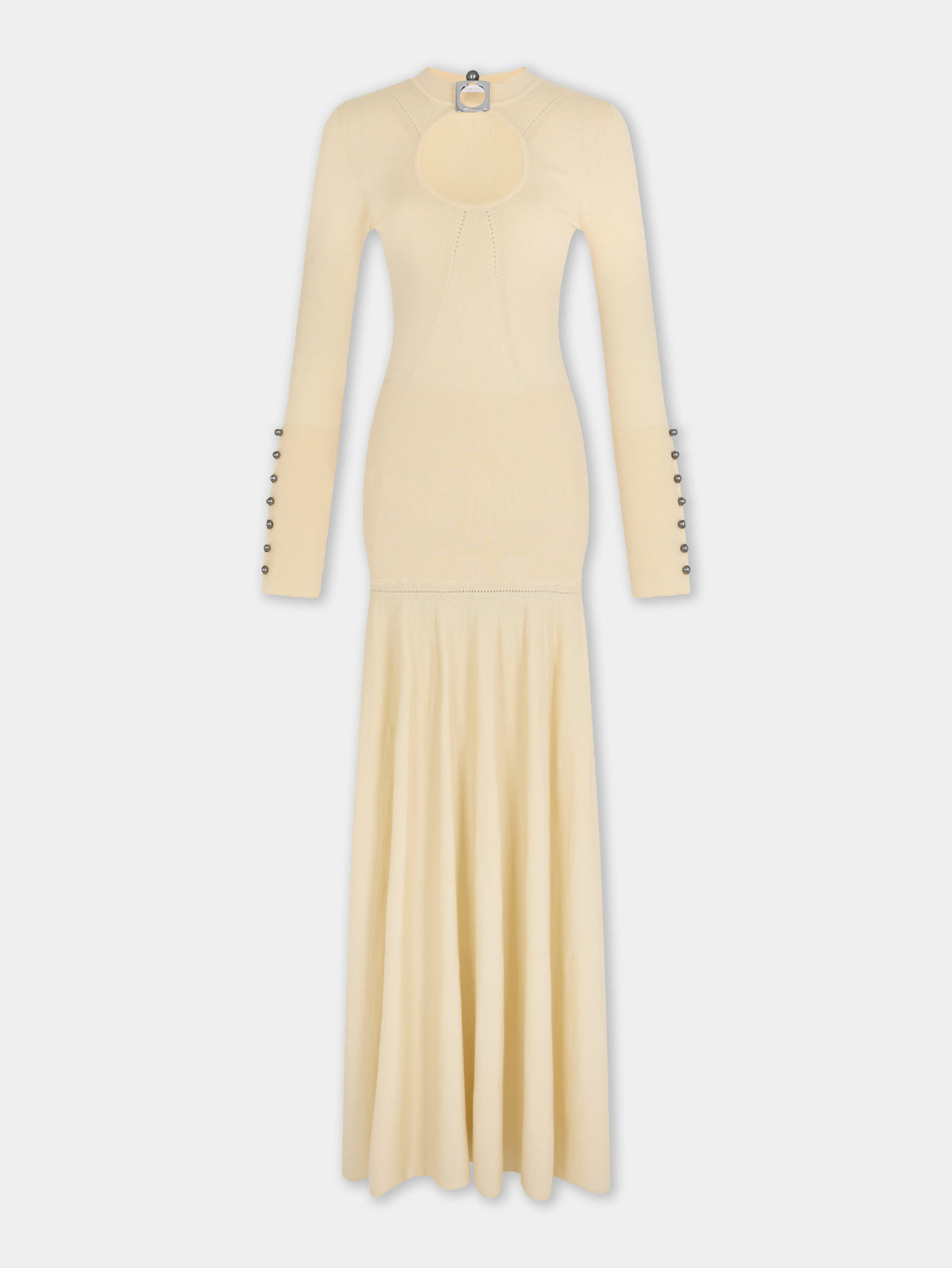 Robe longue en maille jaune clair Dinh Van x Rabanne avec bijoux signature