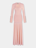 Robe longue en maille rose clair Dinh Van x Rabanne avec bijoux signature