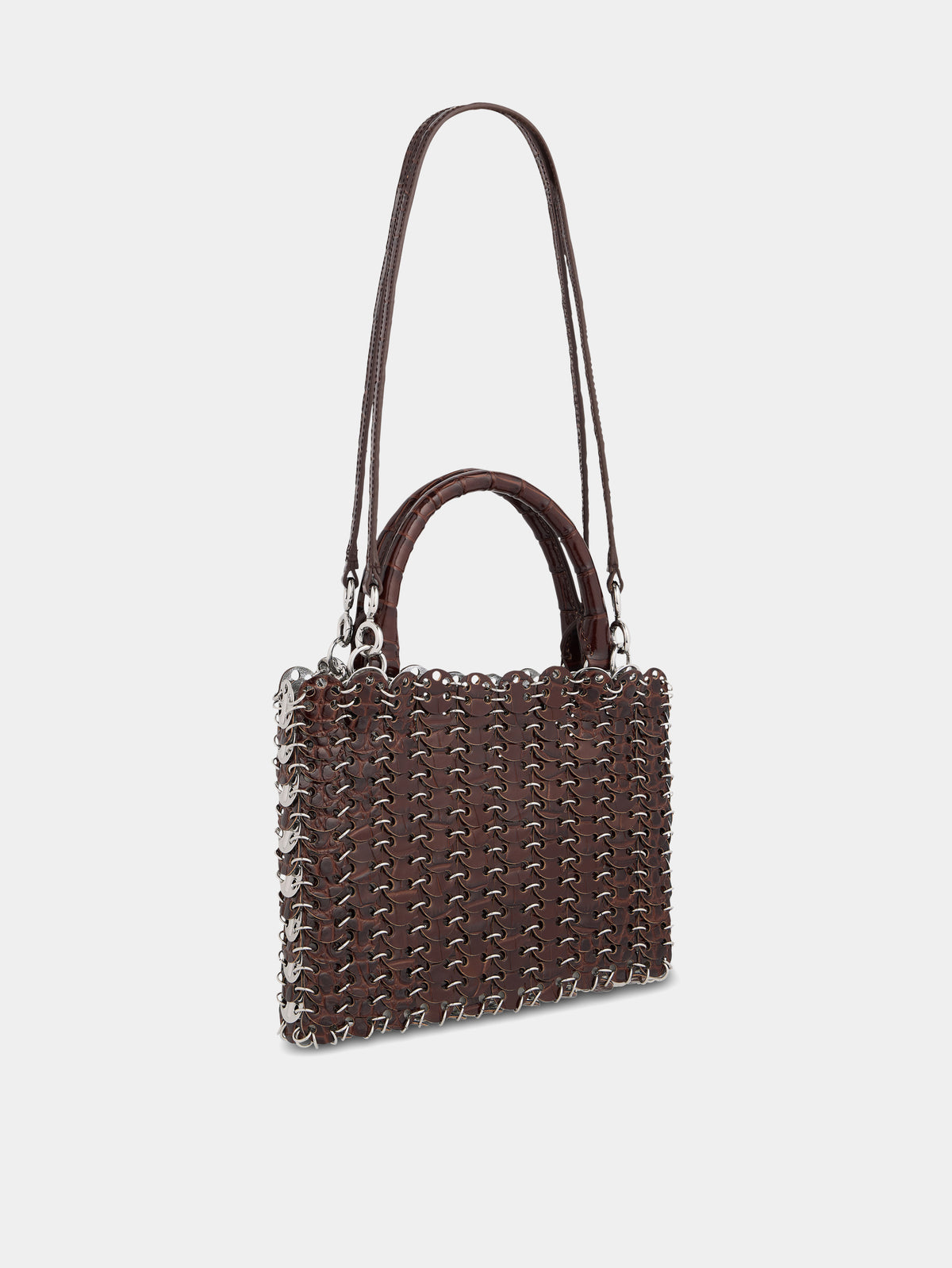 1969 Flip bag in reversible brown embossed and silver leather