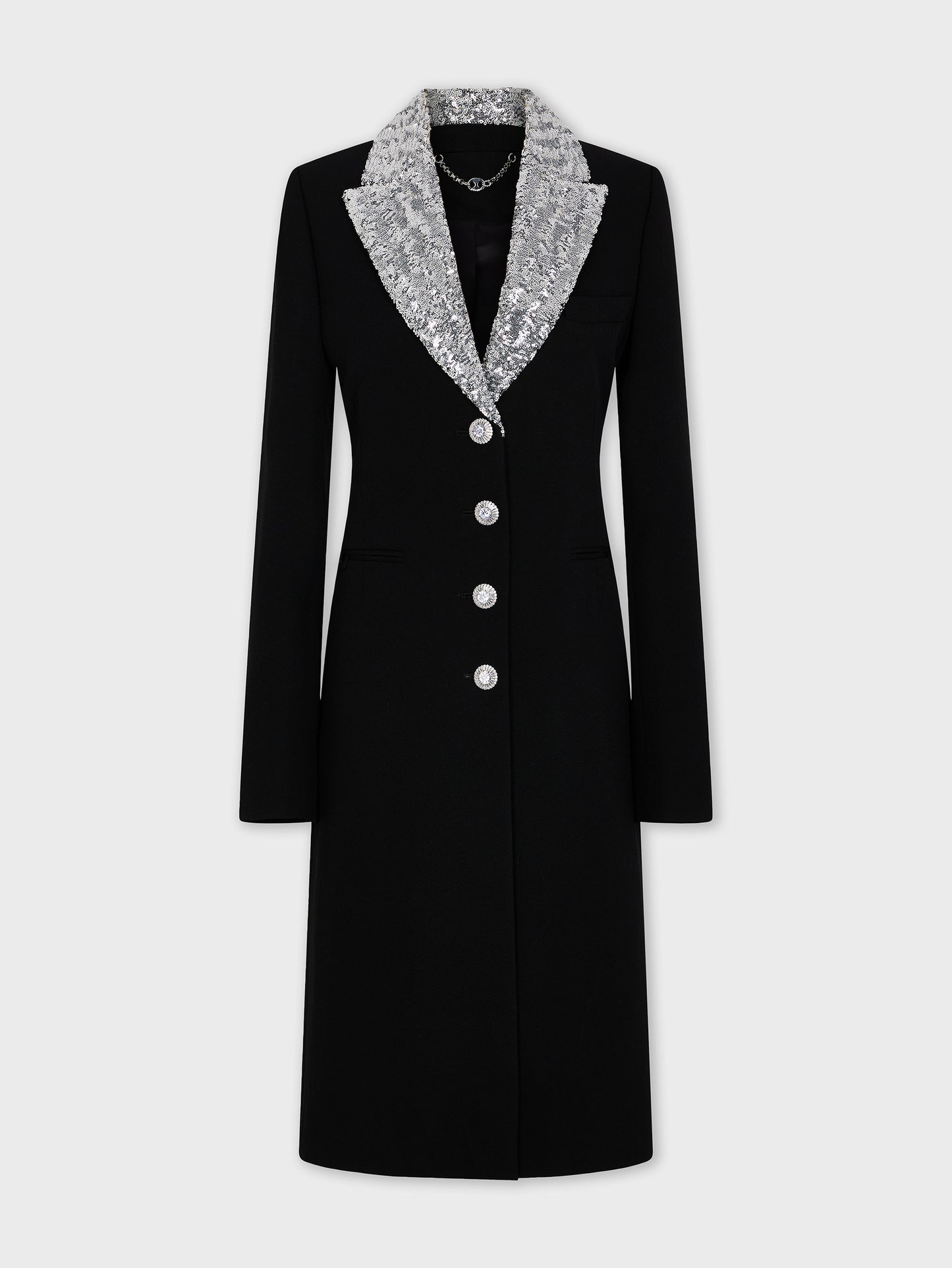 Long wool coat with sequin collar