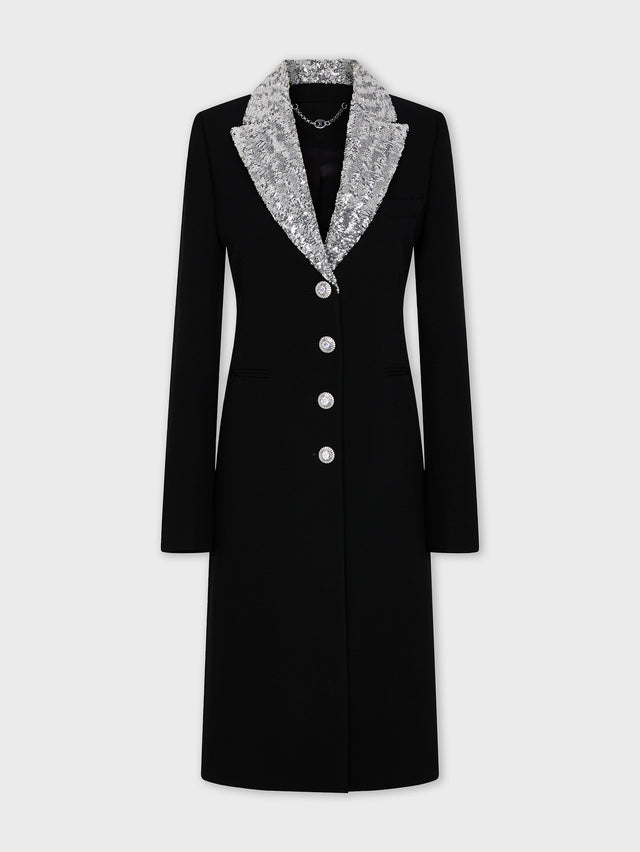 Long wool coat with sequin collar - Image 1
