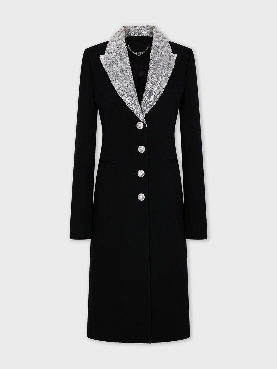 Long wool coat with sequin collar position 1 - Image 1