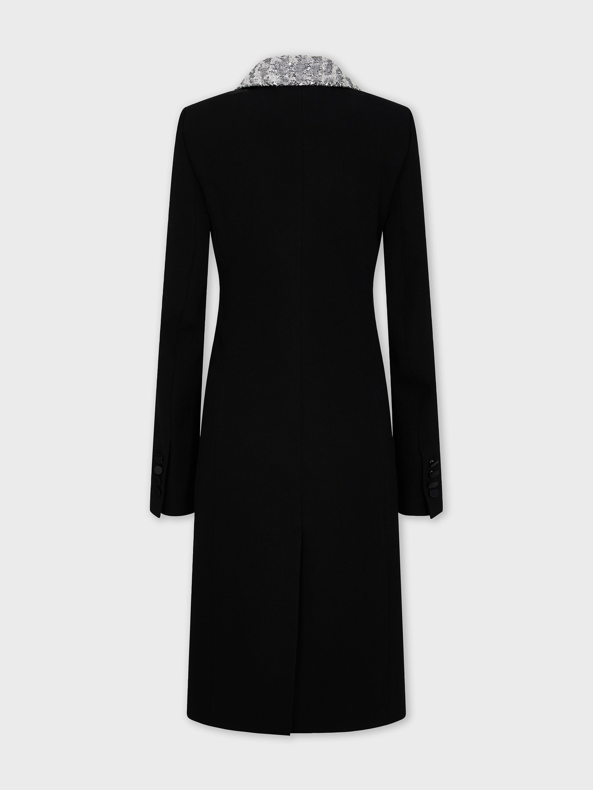 Long wool coat with sequin collar