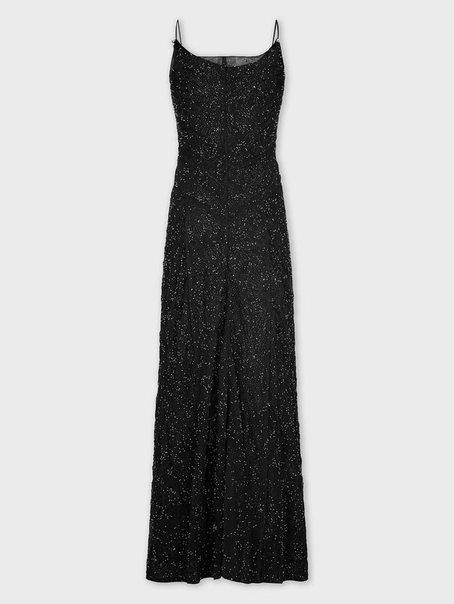 Long crepe dress with pearl embroidery - Image 2