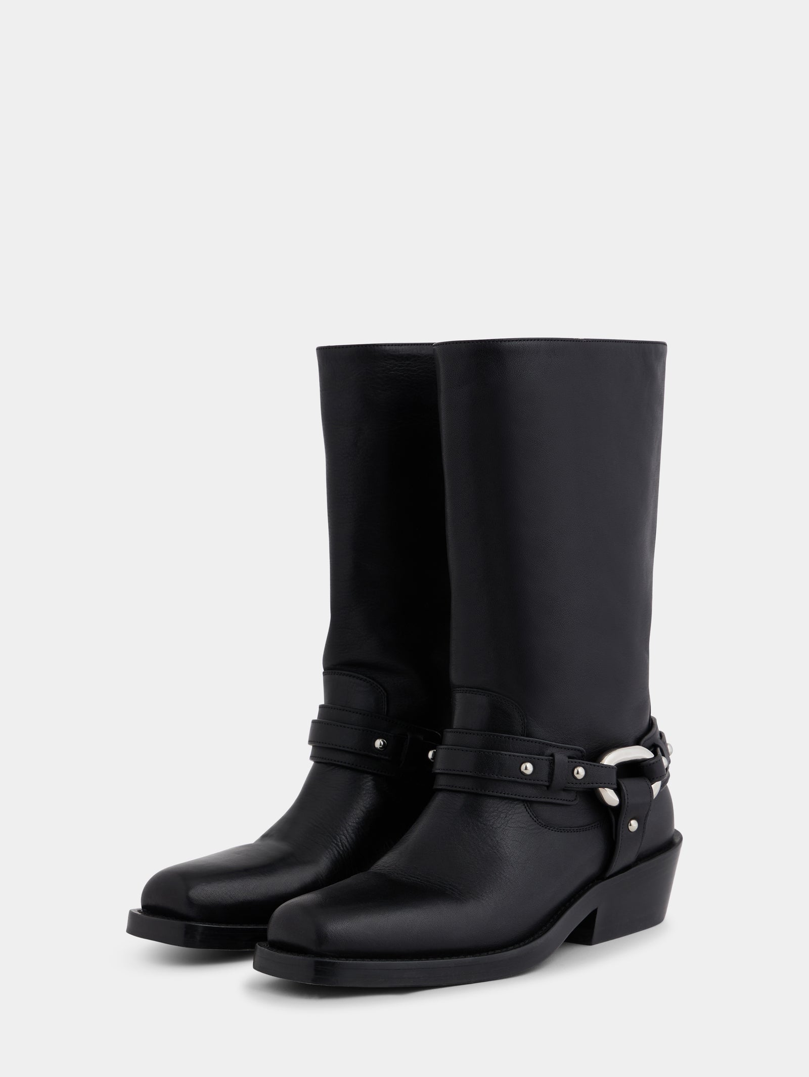 Biker boots in leather black position 2 - Image 2