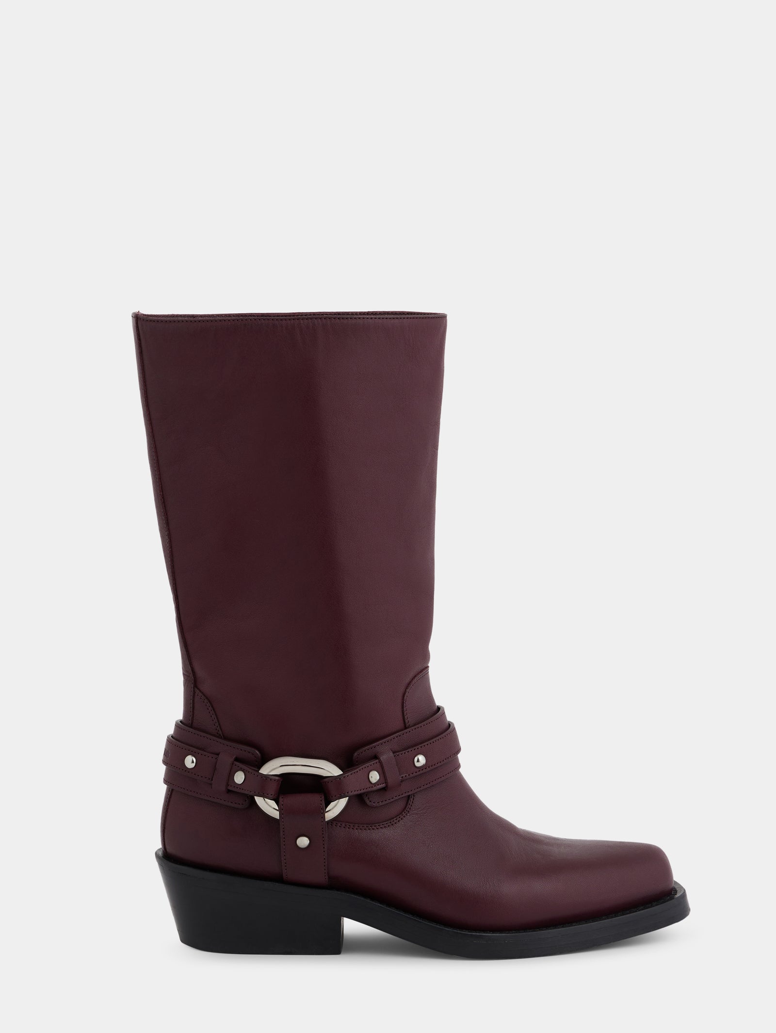 Biker boots in leather brugundy position 1 - Image 1
