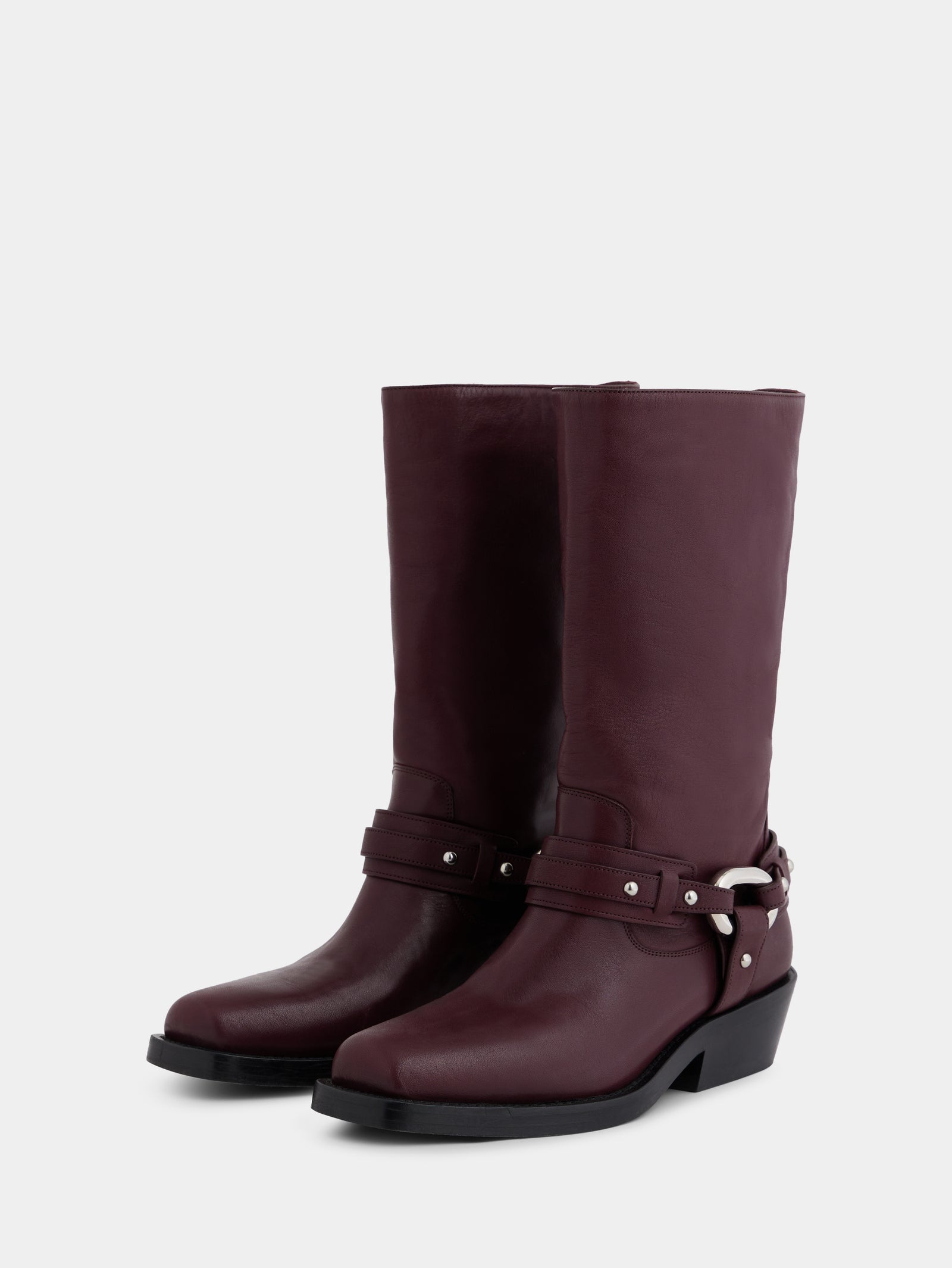 Biker boots in leather brugundy position 2 - Image 2