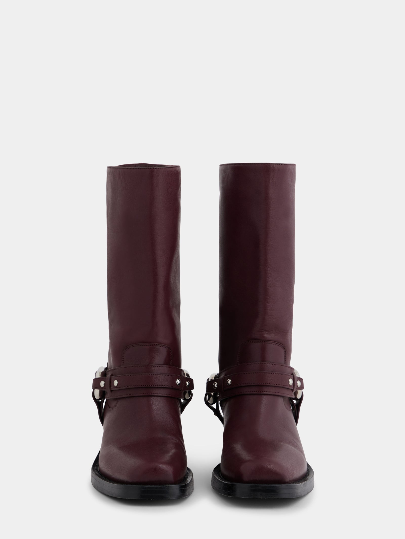 Biker boots in leather brugundy position 3 - Image 3