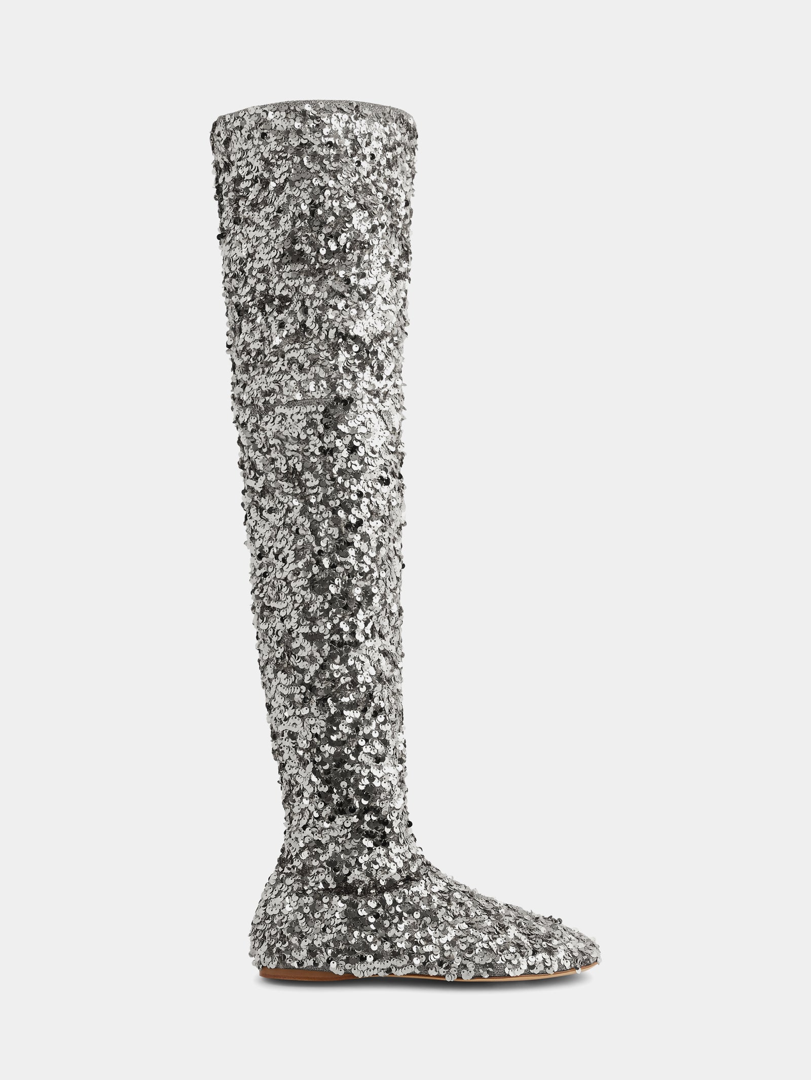 Thigh boots with sequins silver position 1 - Image 1