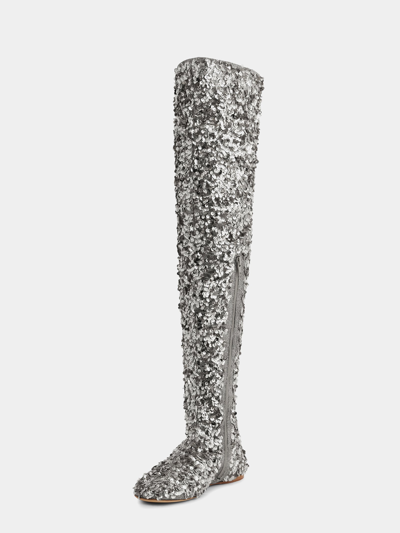 Thigh boots with sequins silver position 2 - Image 2