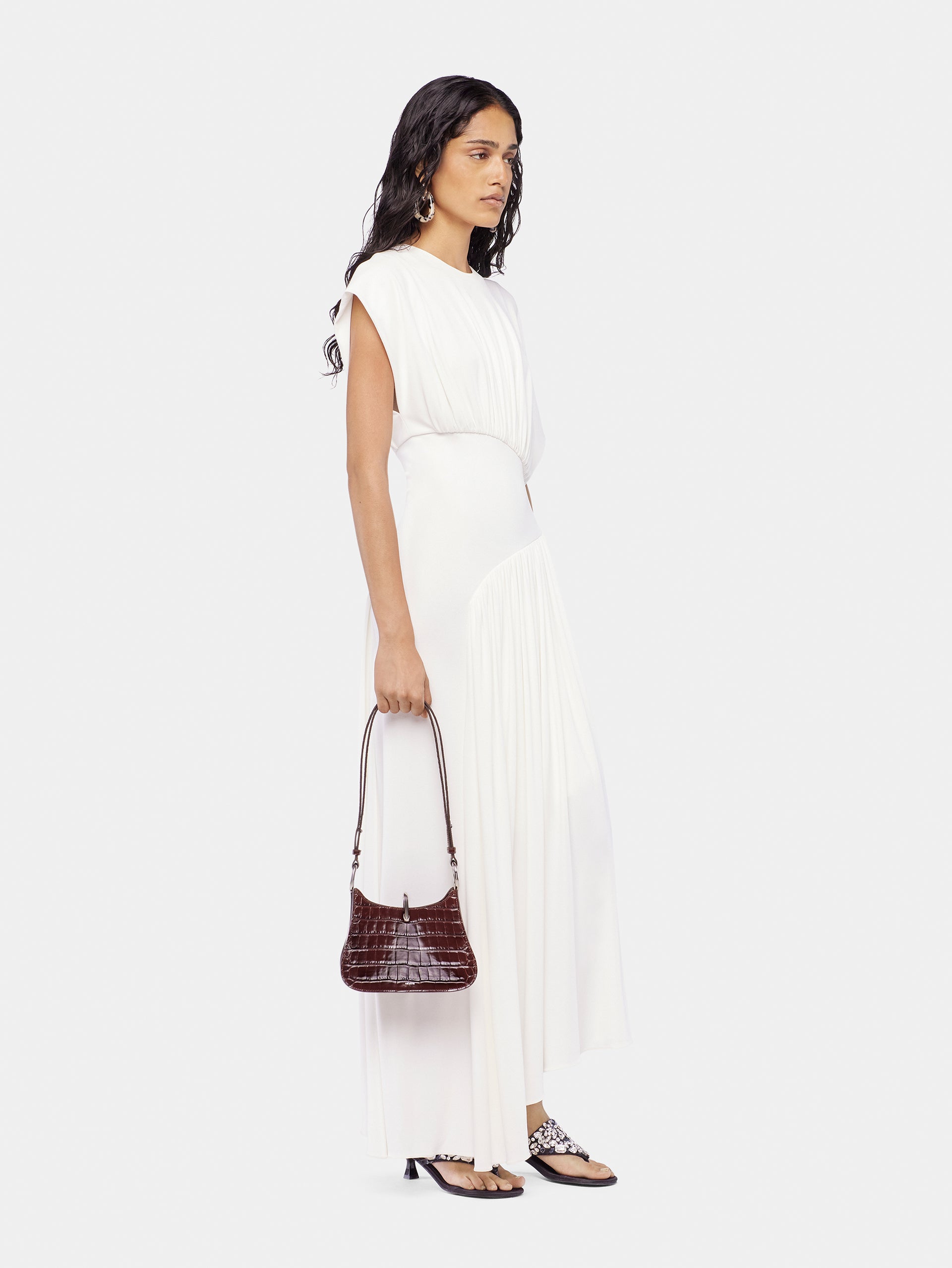 Long dress with ruched details ivory position 2