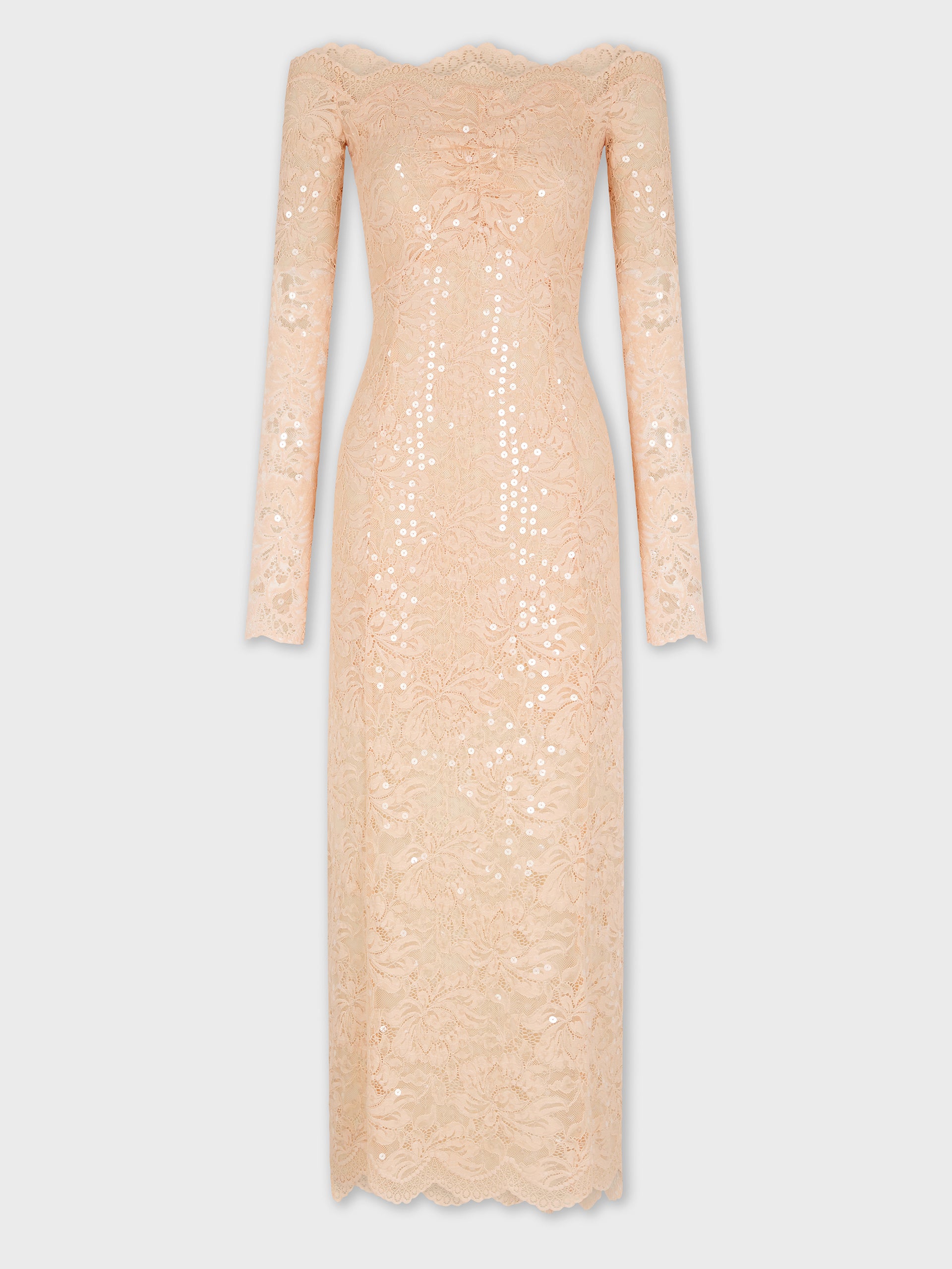 Midi lace dress with sequins embroideries