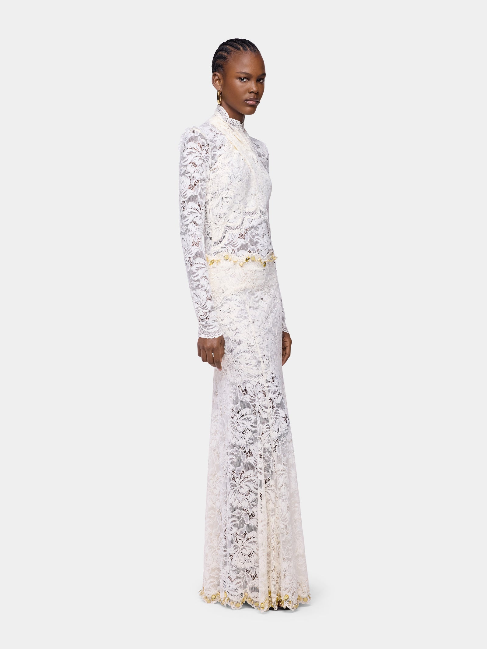 Long Skirt In Off White Hand Embroidered Lace position 3 - Image 3