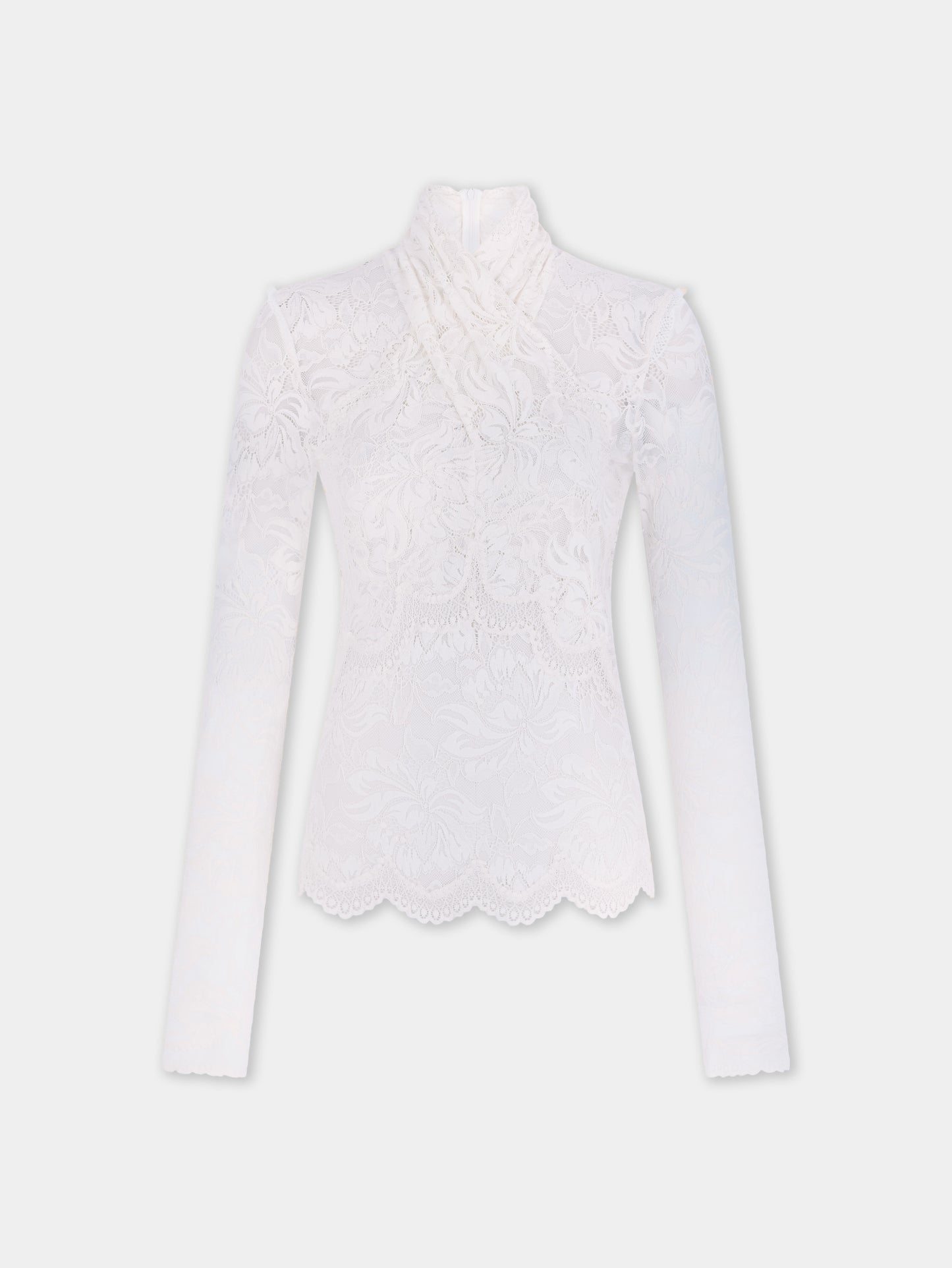 Top manches longues en dentelle col montant