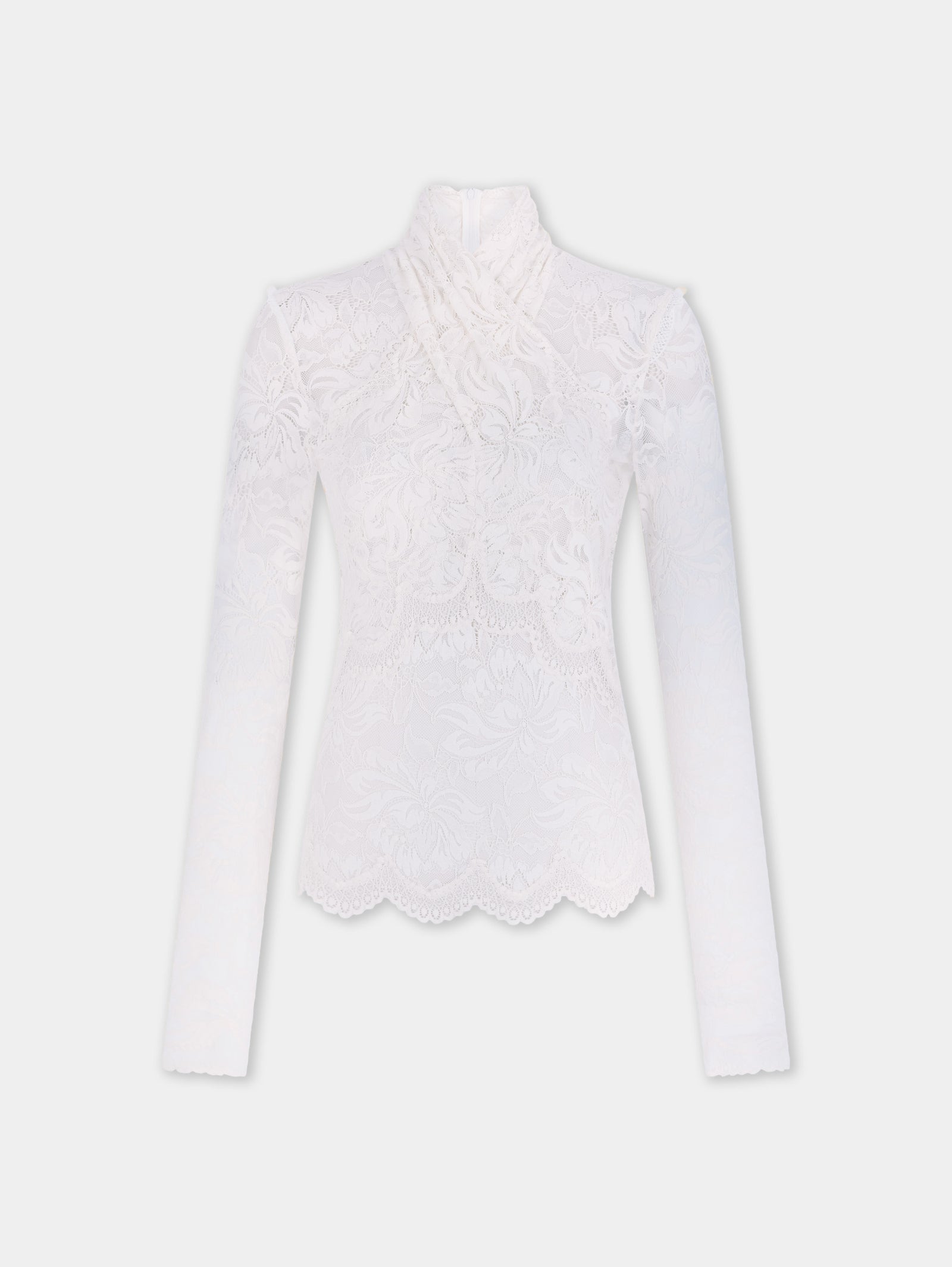 Long-sleeved lace top with cut-out details ivory position 1 - Image 1