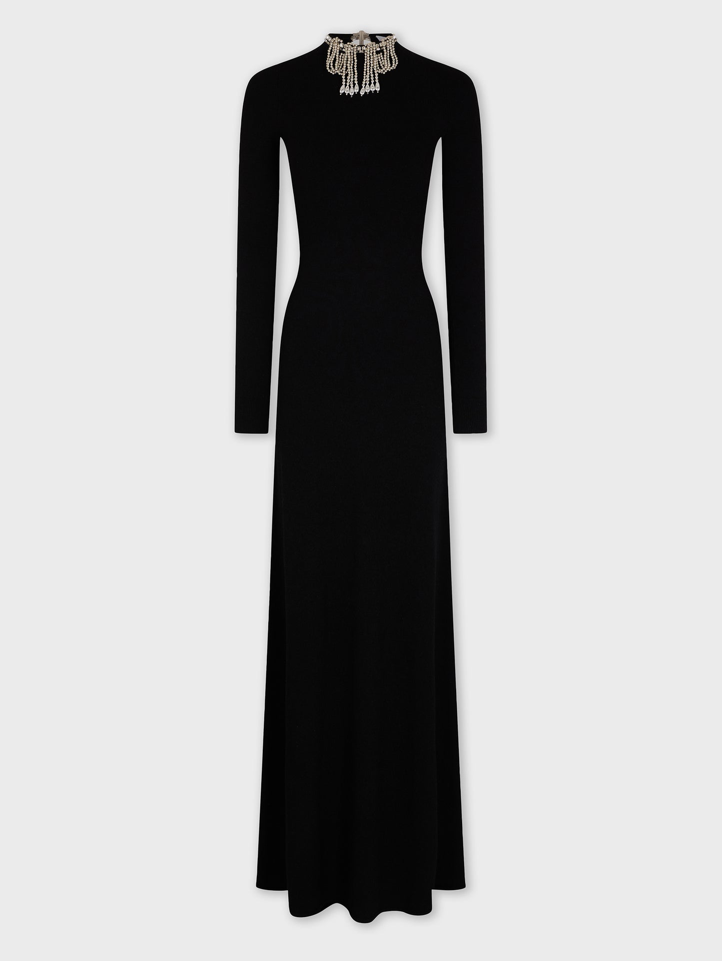 Long backless knit dress with embroideries