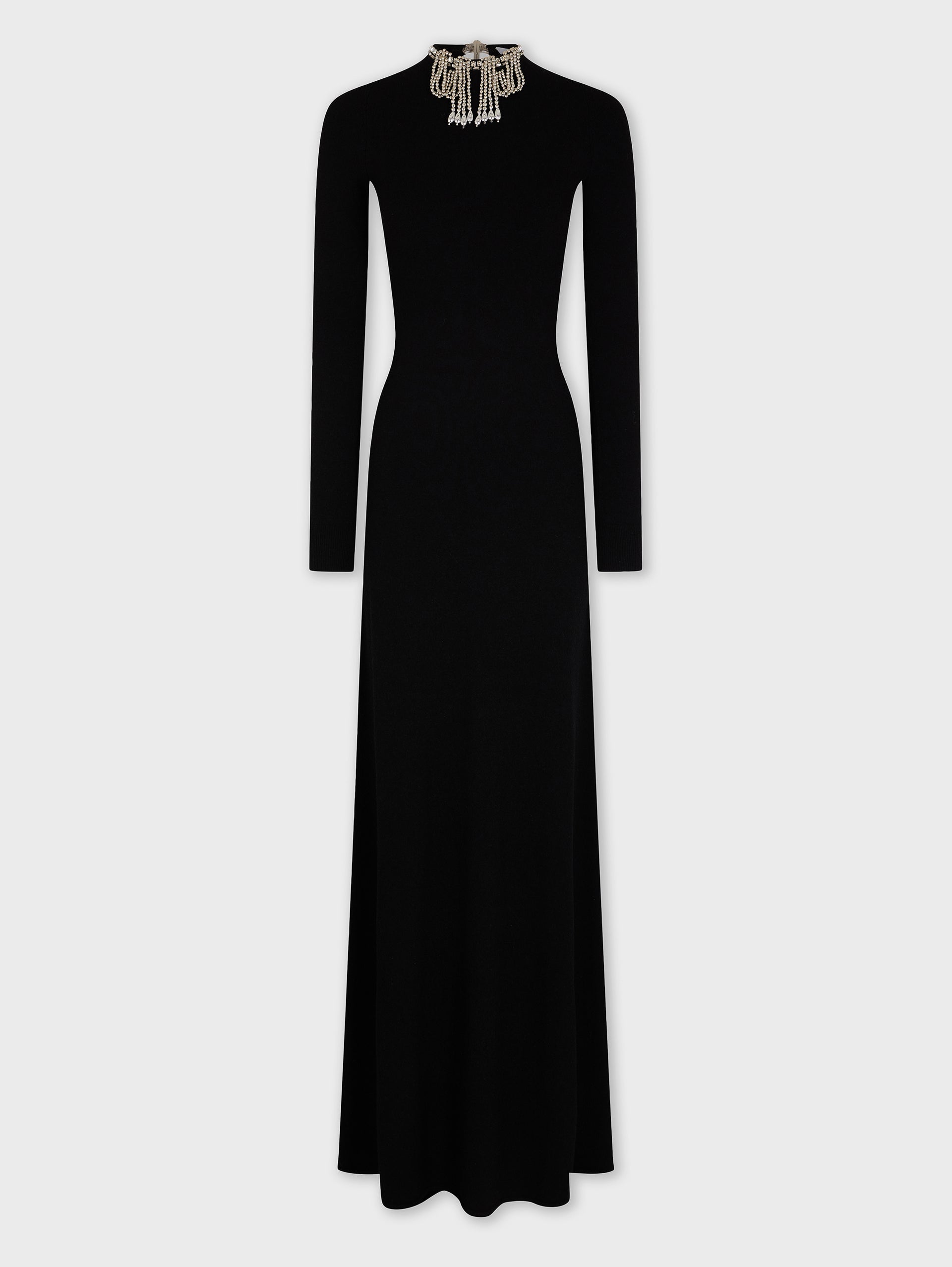 Long backless knit dress with embroideries