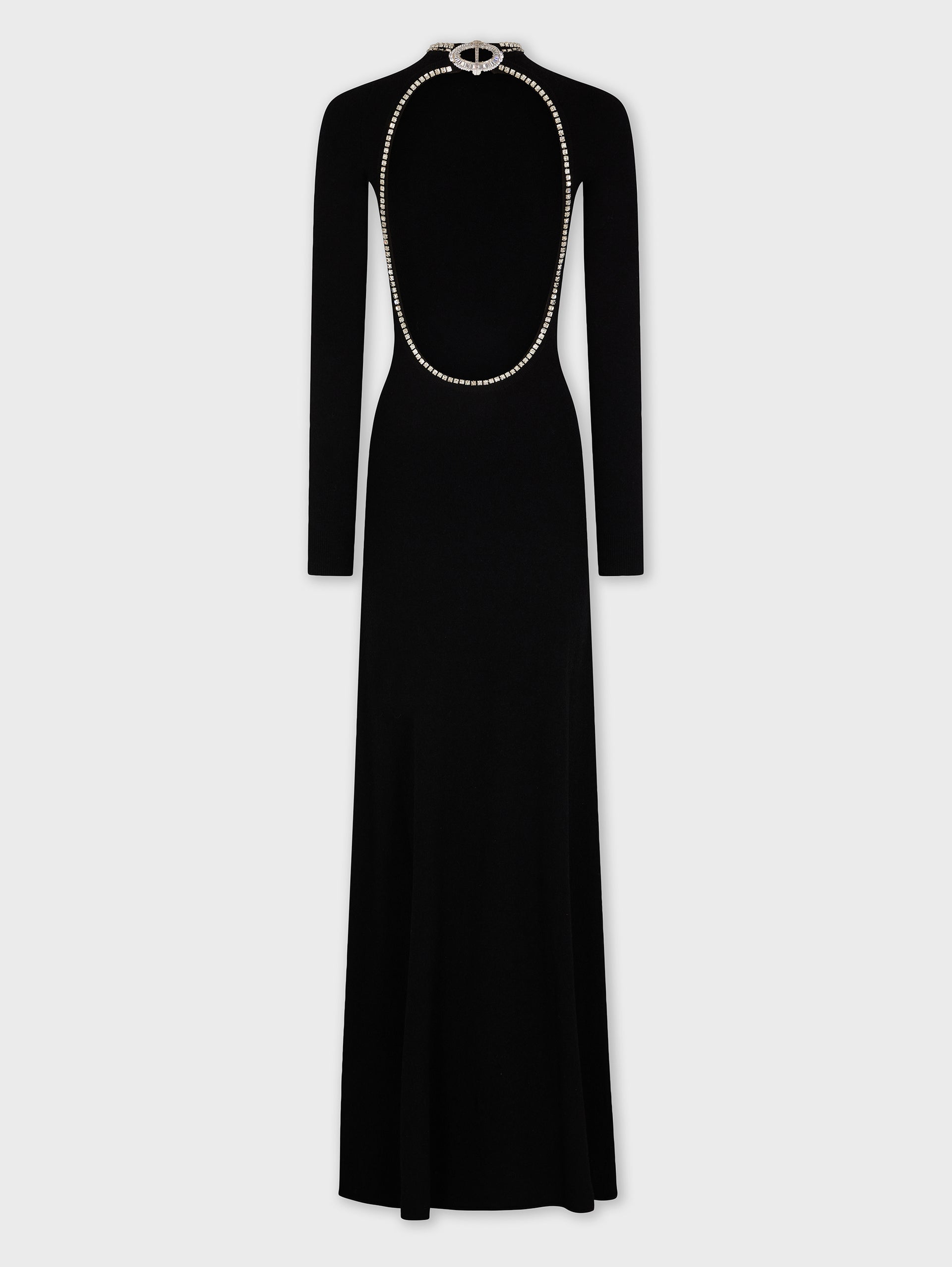 Long backless knit dress with embroideries