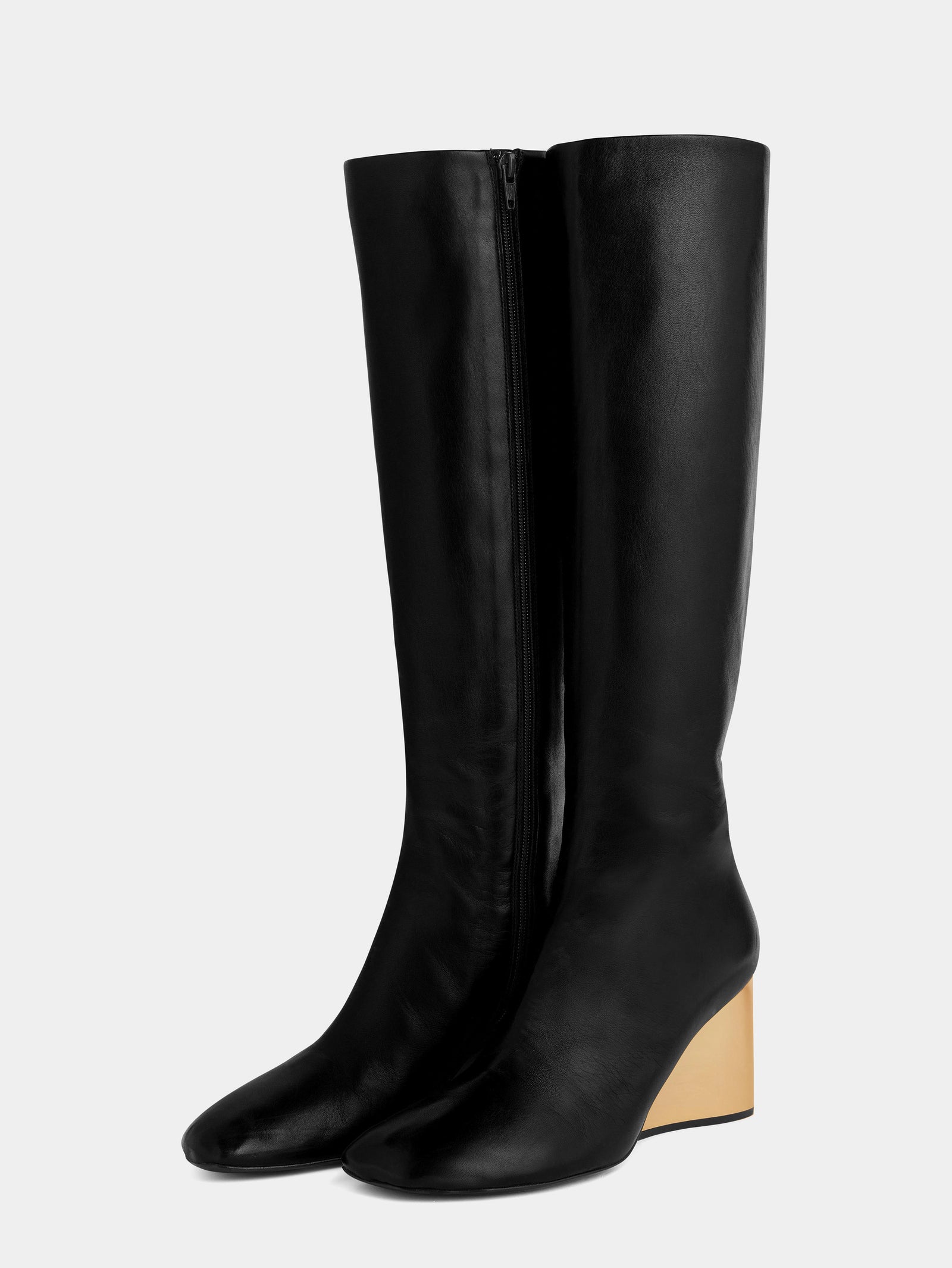 Golden heel knee-high leather Boots position 2 - Image 2