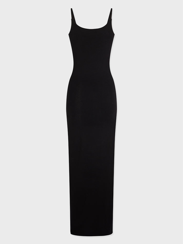 Sleeveless black drapé pression dress