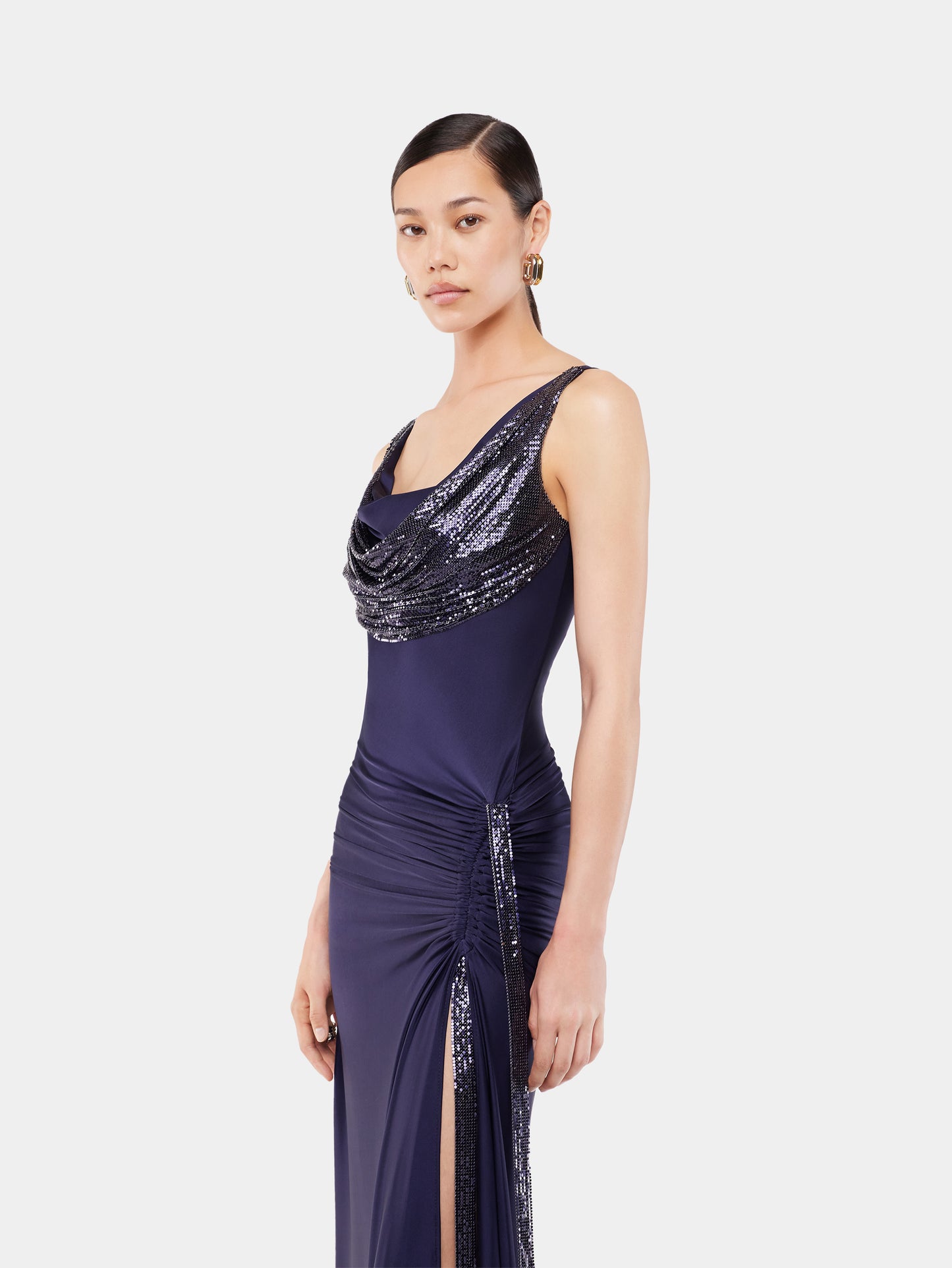 Long dress in mesh and jersey