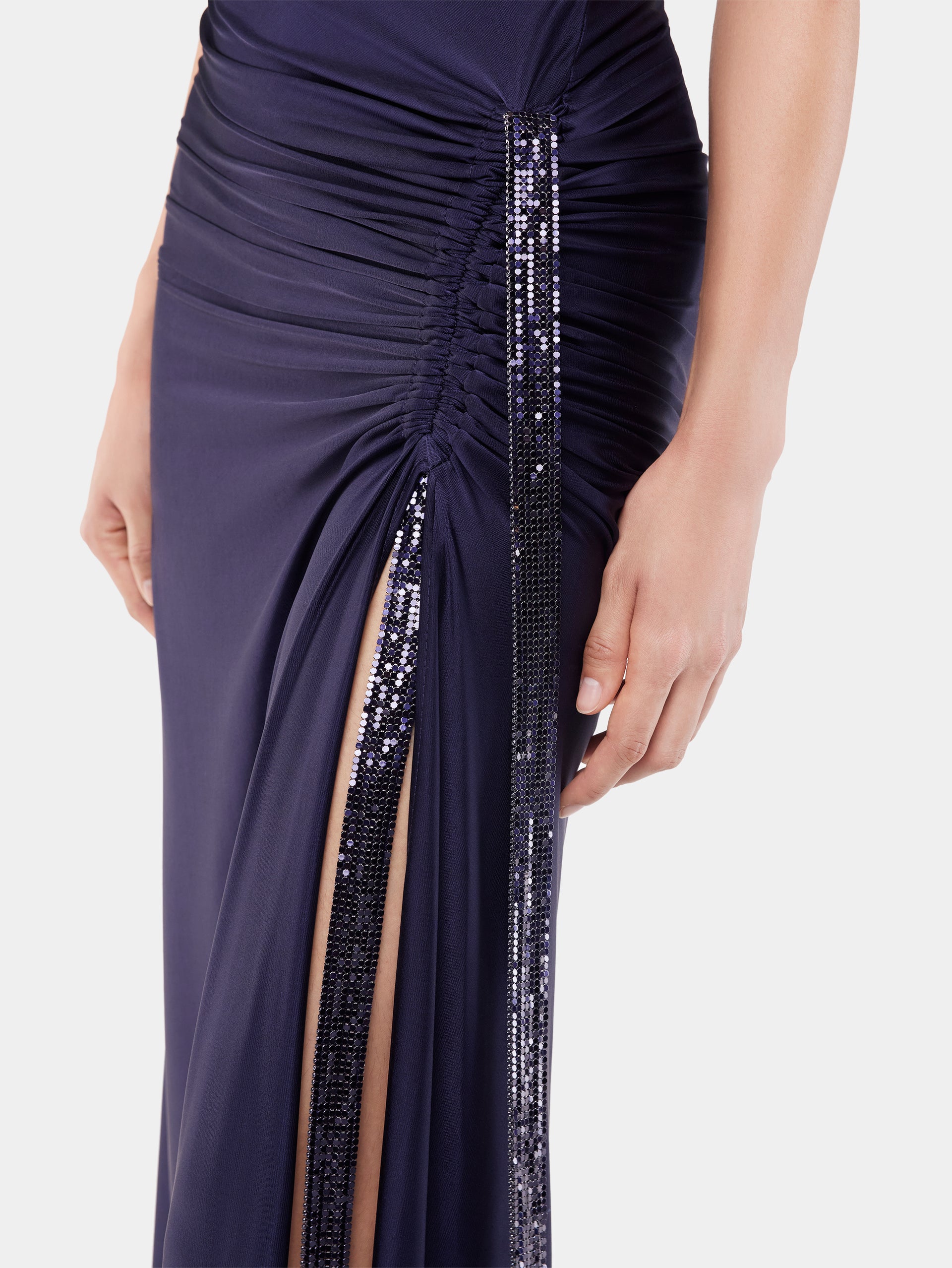 Long dress in mesh and jersey