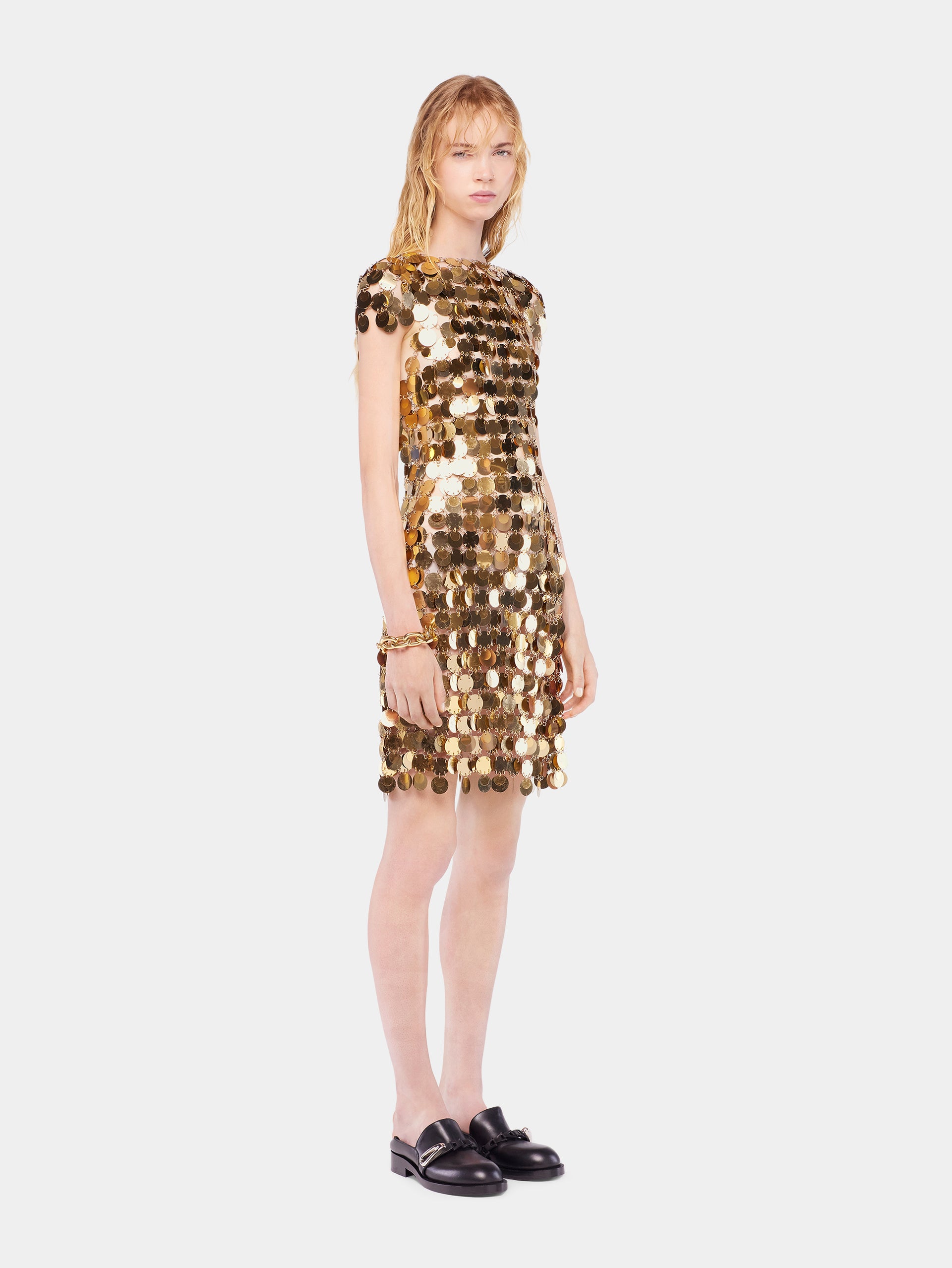 The iconic gold Sparkle disc dress