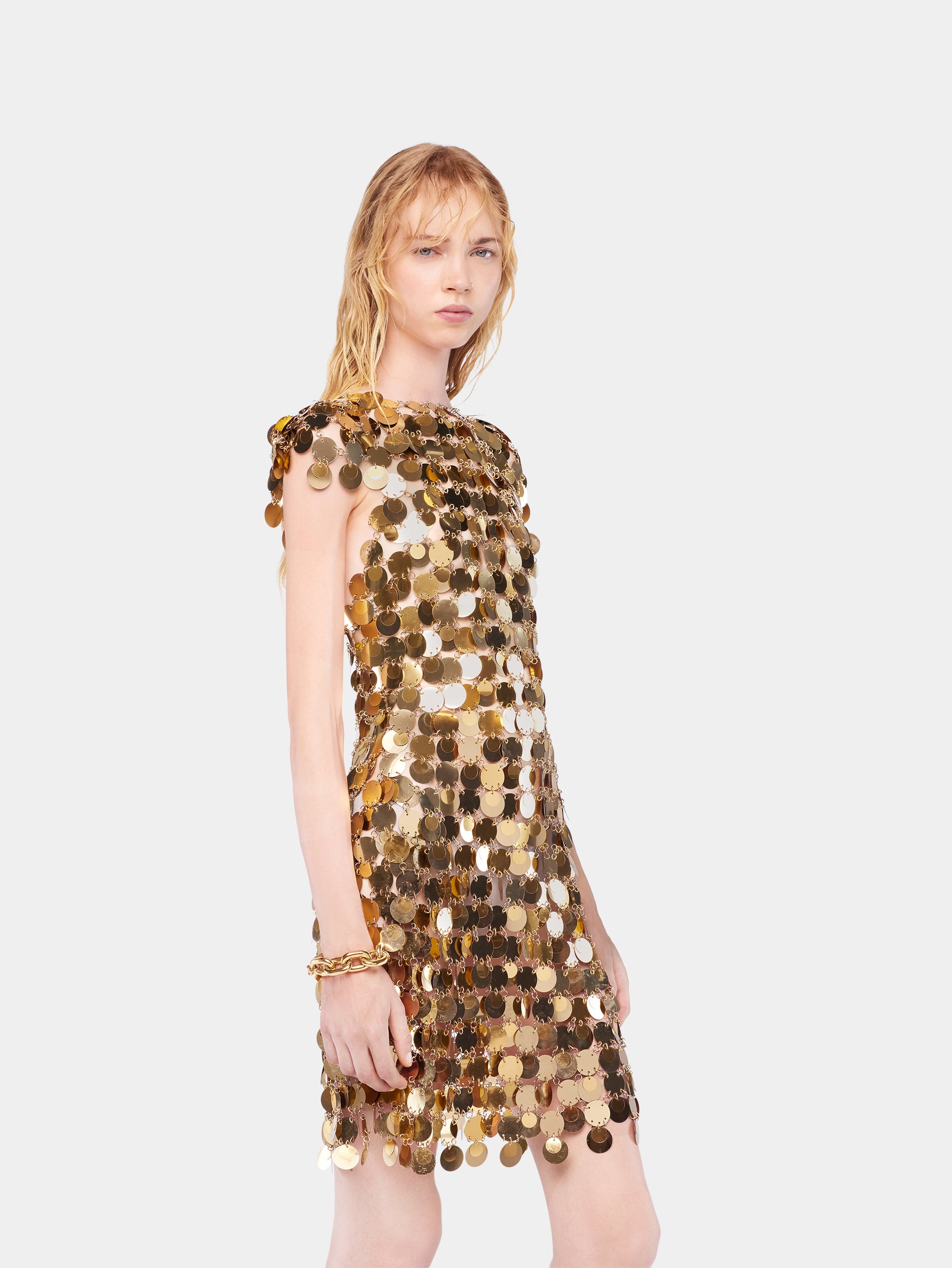 The iconic gold Sparkle disc dress