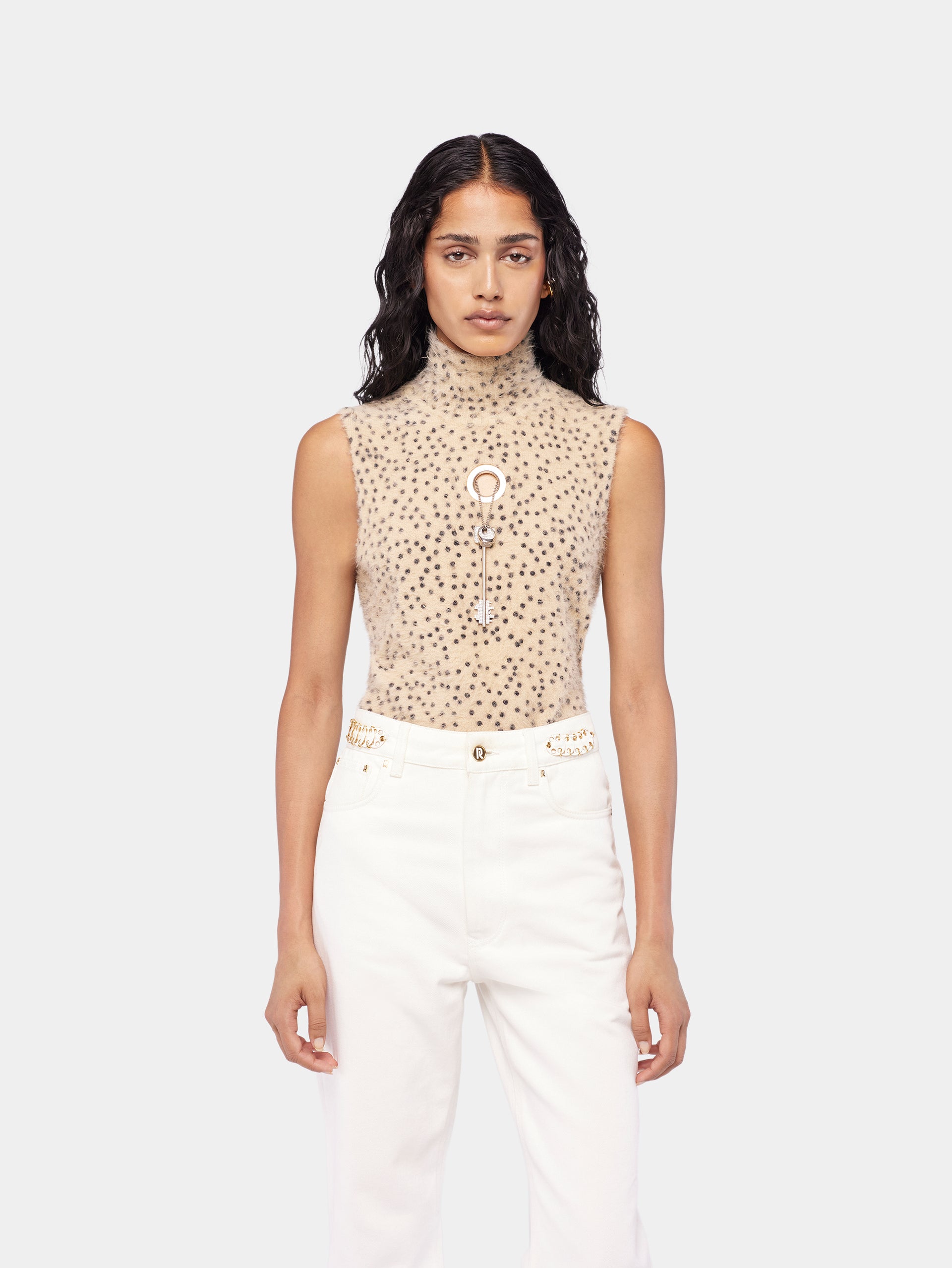 Turtleneck sleeveless top in brushed knit