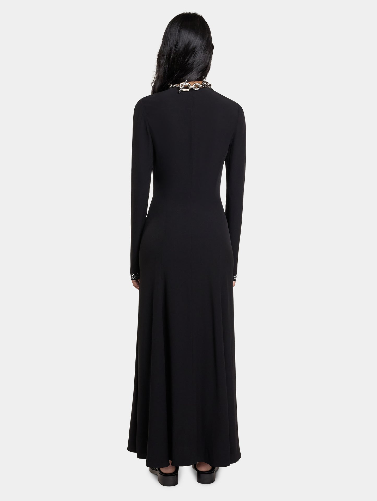 EMBELLISHED LONG DRESS IN SATIN CREPE