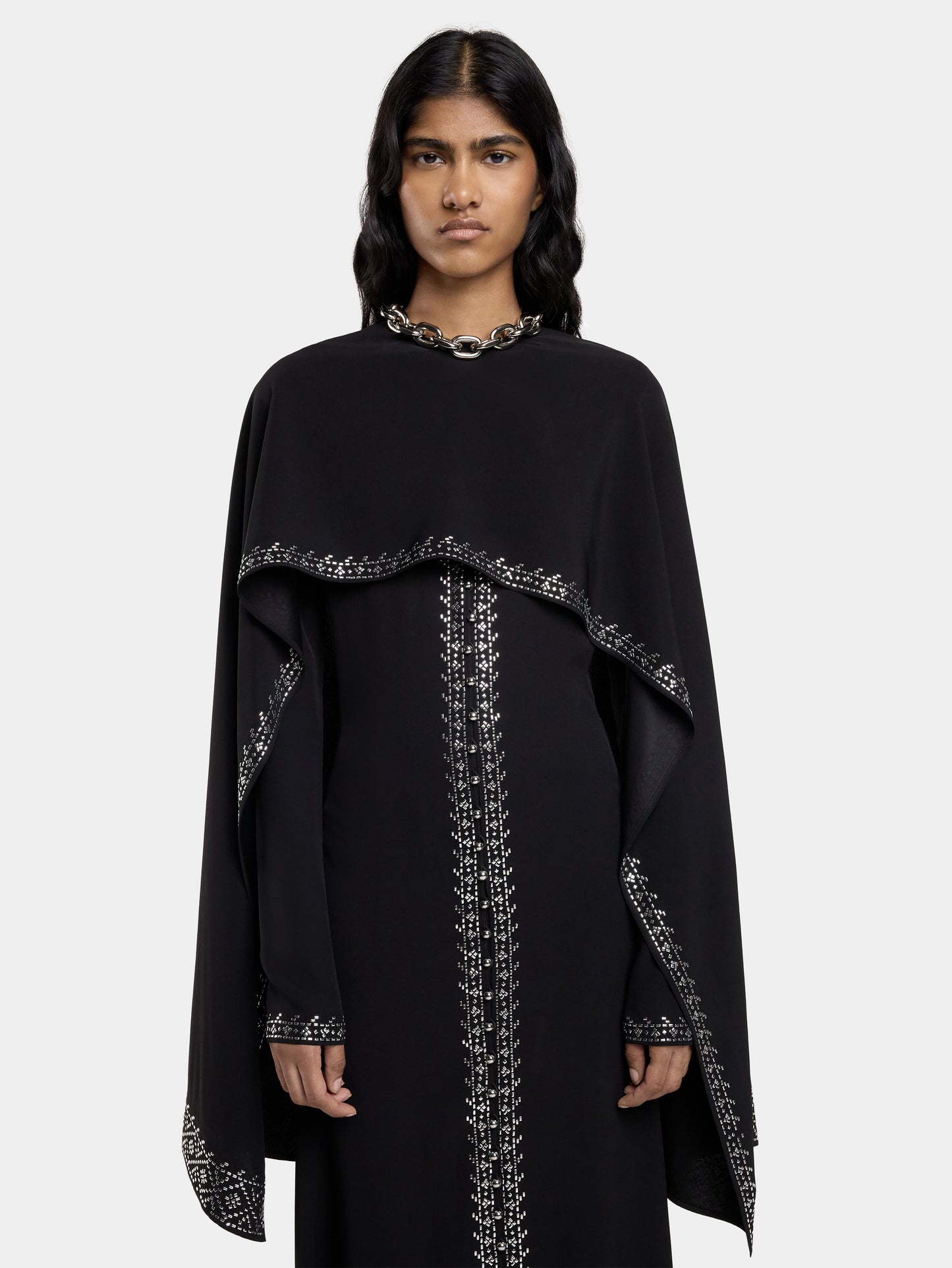 EMBELLISHED LONG DRESS IN SATIN CREPE